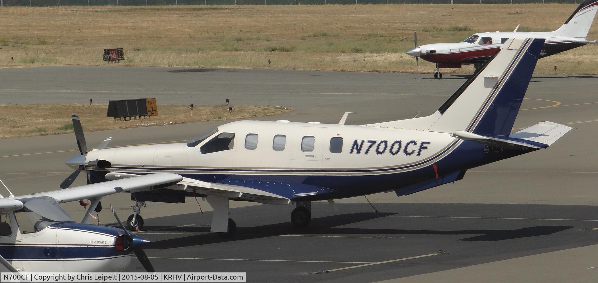 N700CF, 1996 Socata TBM-700 C/N 123, A locally based 1996 Socata TBM-700 for sale with Lafferty Aircraft Sales parked at transient parking at Reid Hillview Airport, CA.