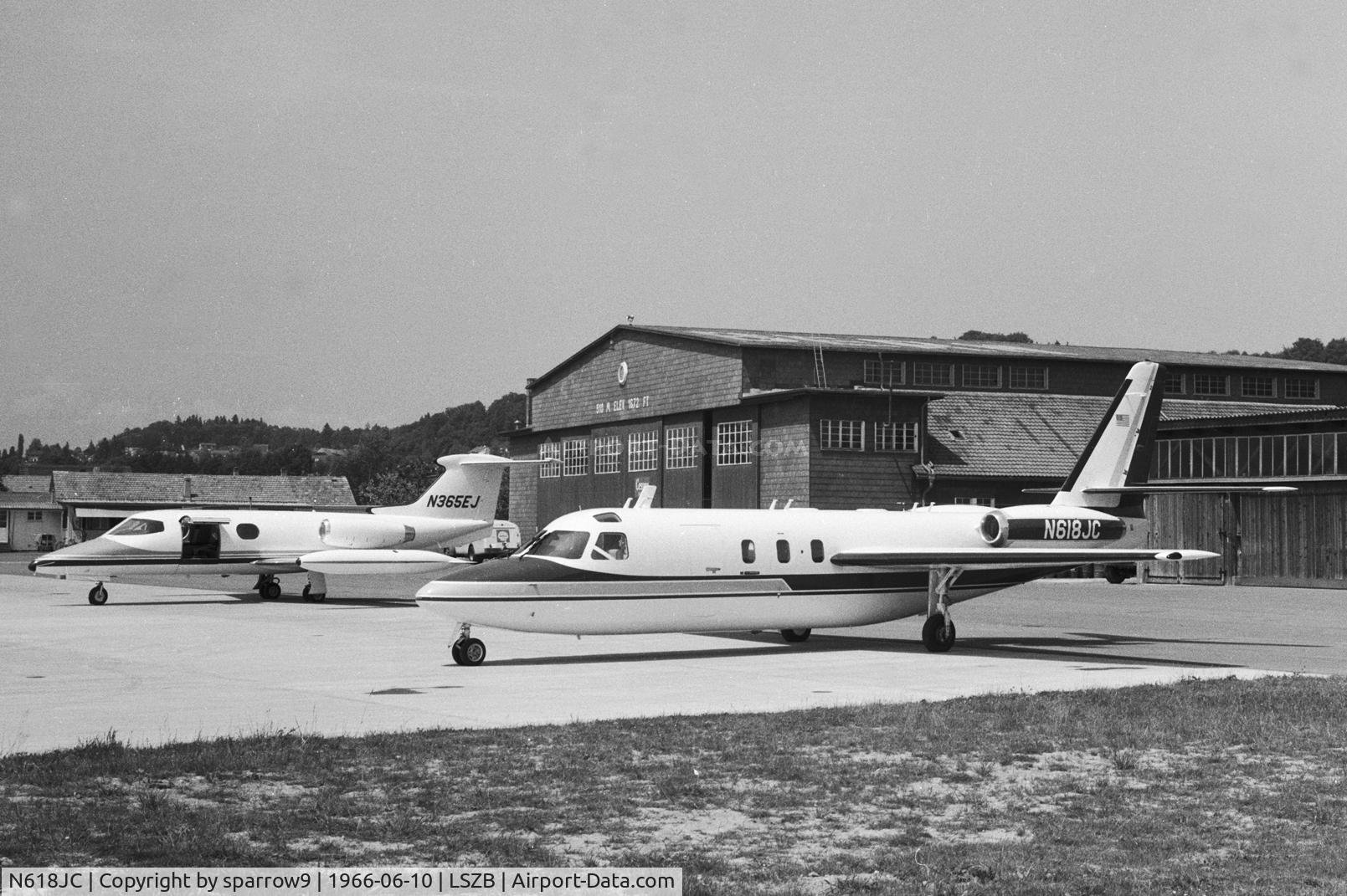 N618JC, 1966 Aero Commander 1121 Jet Commander C/N 51, At an airshow at Berne. Demonstrator aircraft. Had a lot of different registrations before beeing scrapped.
In front of Learjet 23 N365EJ.
Scanned from a b/w-negative.