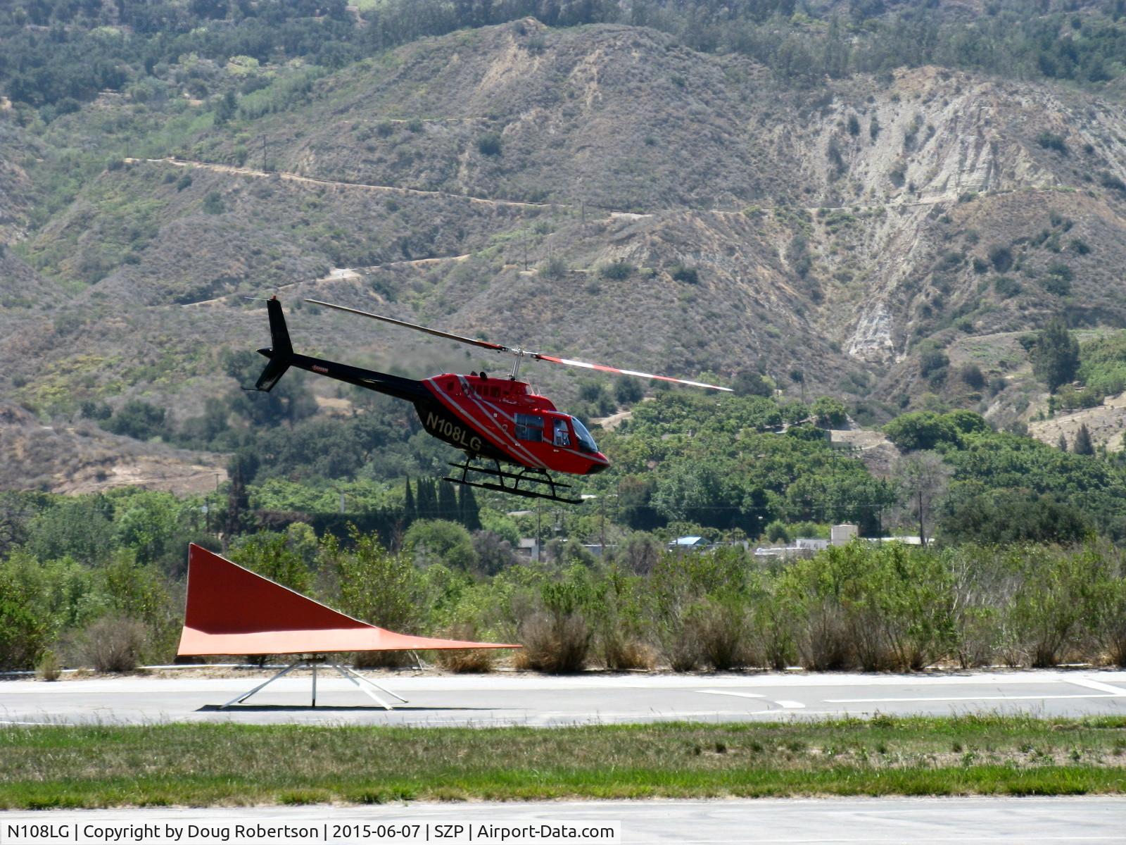 N108LG, 1998 Bell 206B JetRanger III C/N 4481, 1998 Bell 206B JetRanger III, Allison 250 C20B Turboshaft 420 shp flat rated at 317 shp, departure from SZP Helipad by river route