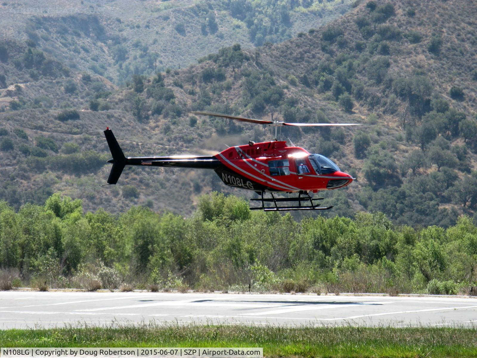 N108LG, 1998 Bell 206B JetRanger III C/N 4481, 1998 Bell 206B JetRanger III, Allison 250 C20B TurboShaft 400 shp flat rated at 317 shp, arrival hover over SZP Helipad