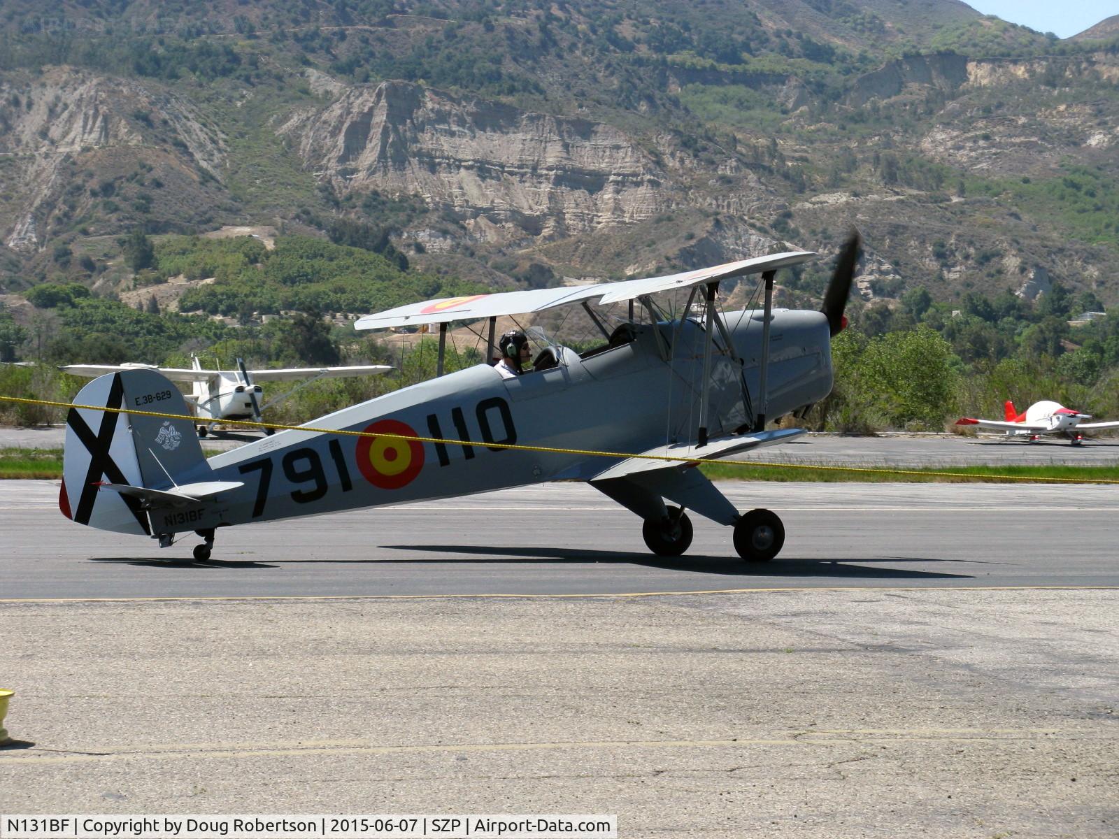 N131BF, 1963 CASA 1-131 Jungmann C/N E3B-629, 1963 C.A.S.A. 1-131 BUCKER JUNGMANN, E.N.M.A. GIV Series, Spain-built production trainer aircraft, Experimental Exhibition class, taxi off the active after landing Rwy 22