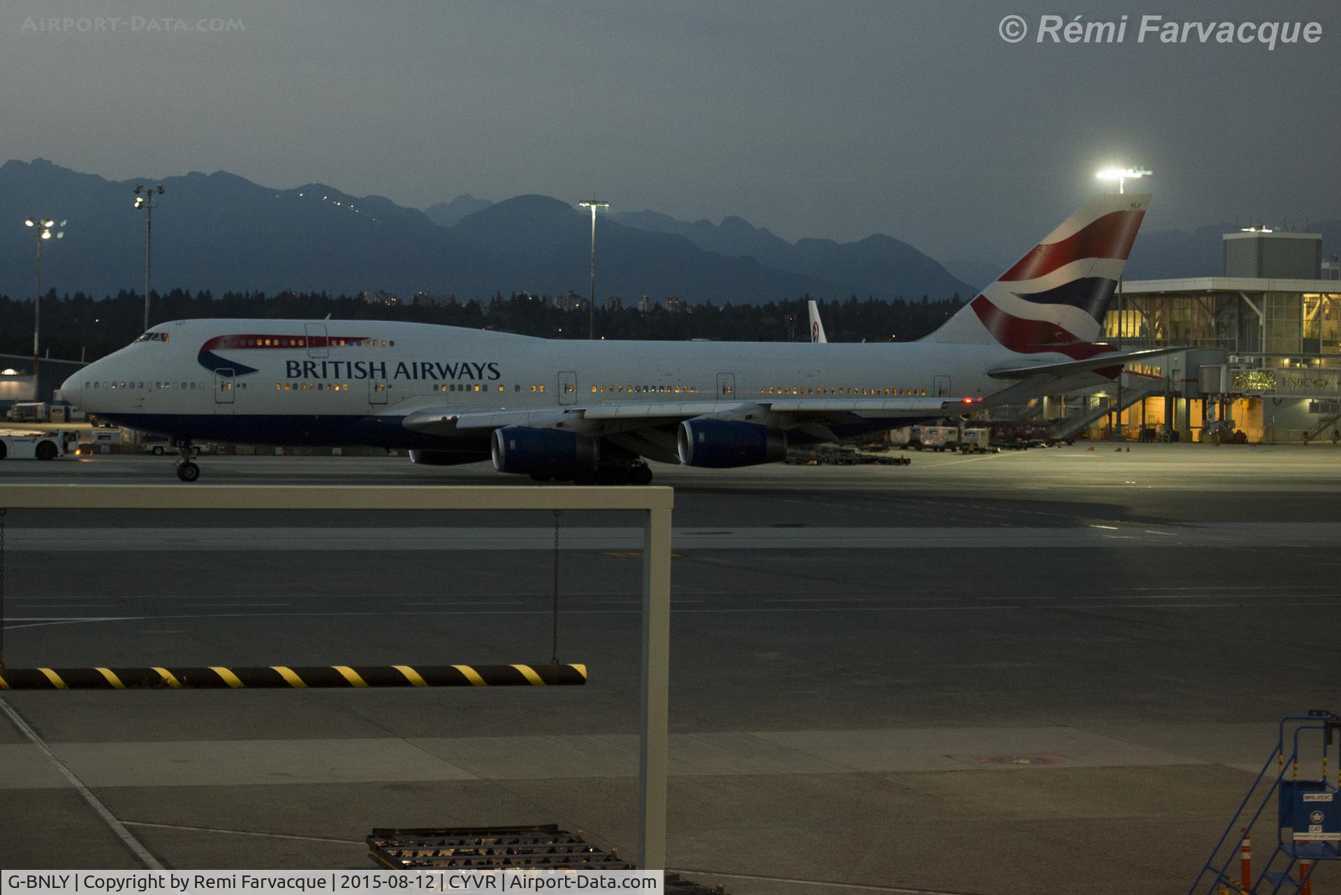 G-BNLY, 1993 Boeing 747-436 C/N 27090, Shot from Terminal A (domestic). Leaving International terminal for departure.