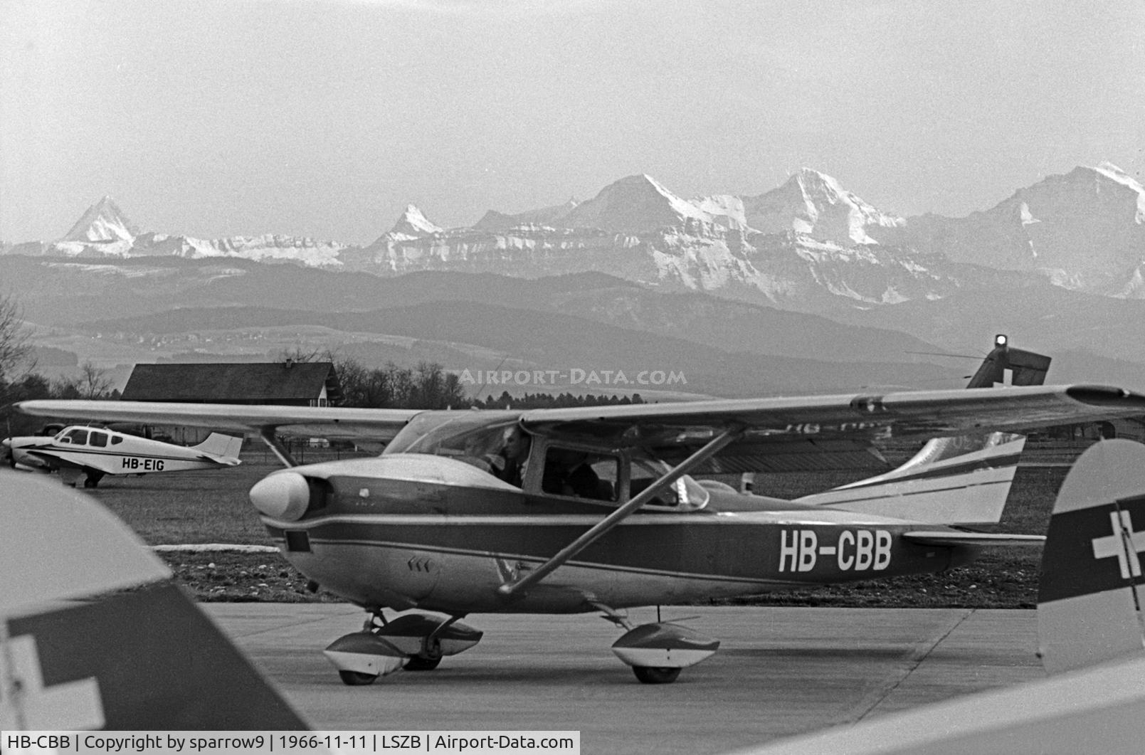 HB-CBB, 1962 Cessna 182E Skylane C/N 18253847, Original paint-scheme. Foto taken autumn 1966 probably. Scan from b7w-negative. HB-registered from 1965-08-25 until 1994-06-20.