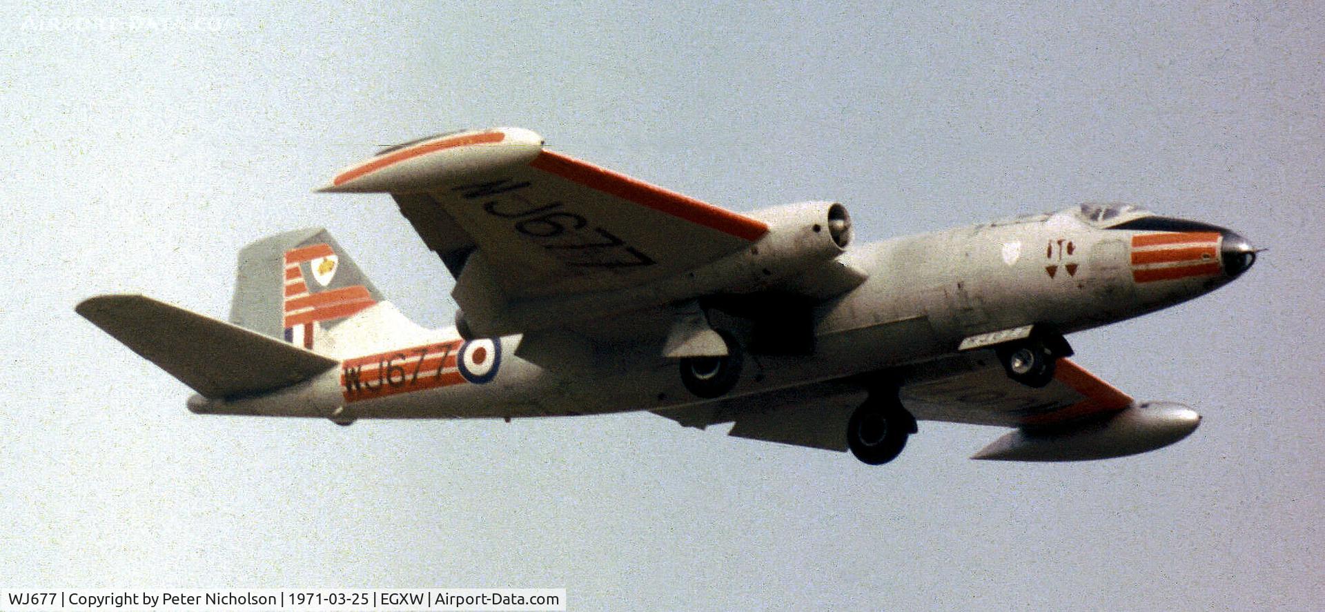 WJ677, 1955 English Electric Canberra B.2 C/N Not found WJ677, Canberra B.2 of 231 Operational Conversion Unit on approach to RAF Waddington in the Spring of 1971.