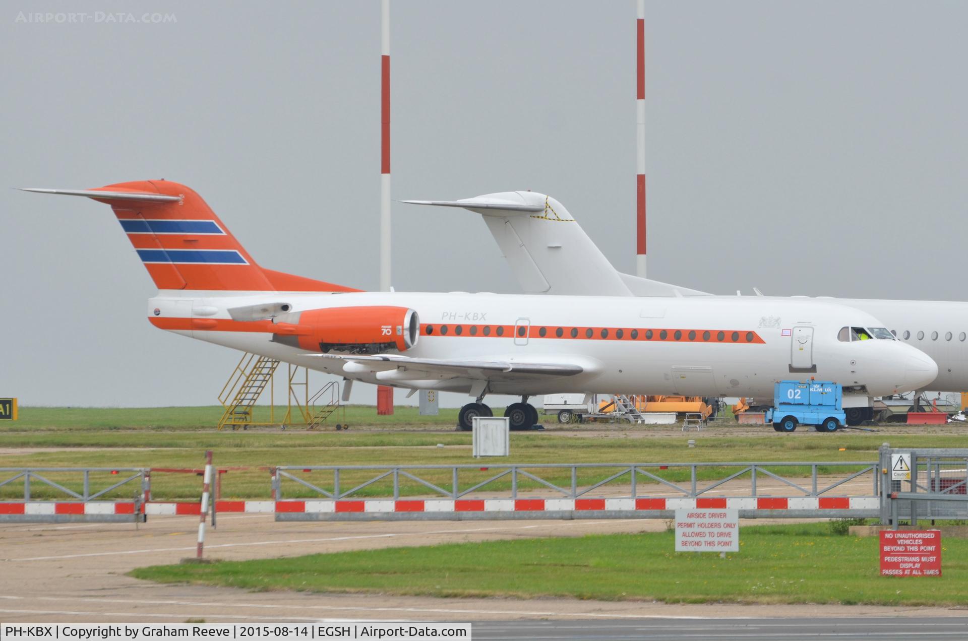 PH-KBX, 1996 Fokker 70 (F-28-0070) C/N 11547, Parked at Norwich.