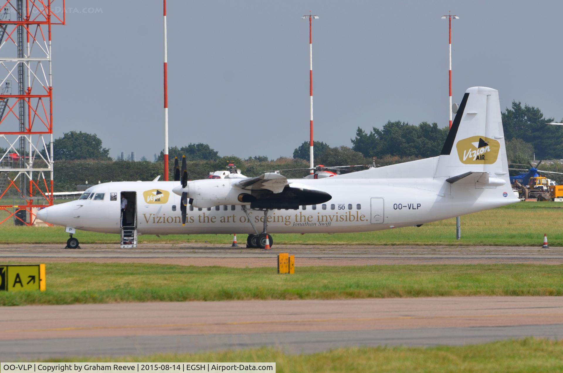 OO-VLP, 1991 Fokker 50 C/N 20209, Parked at Norwich.