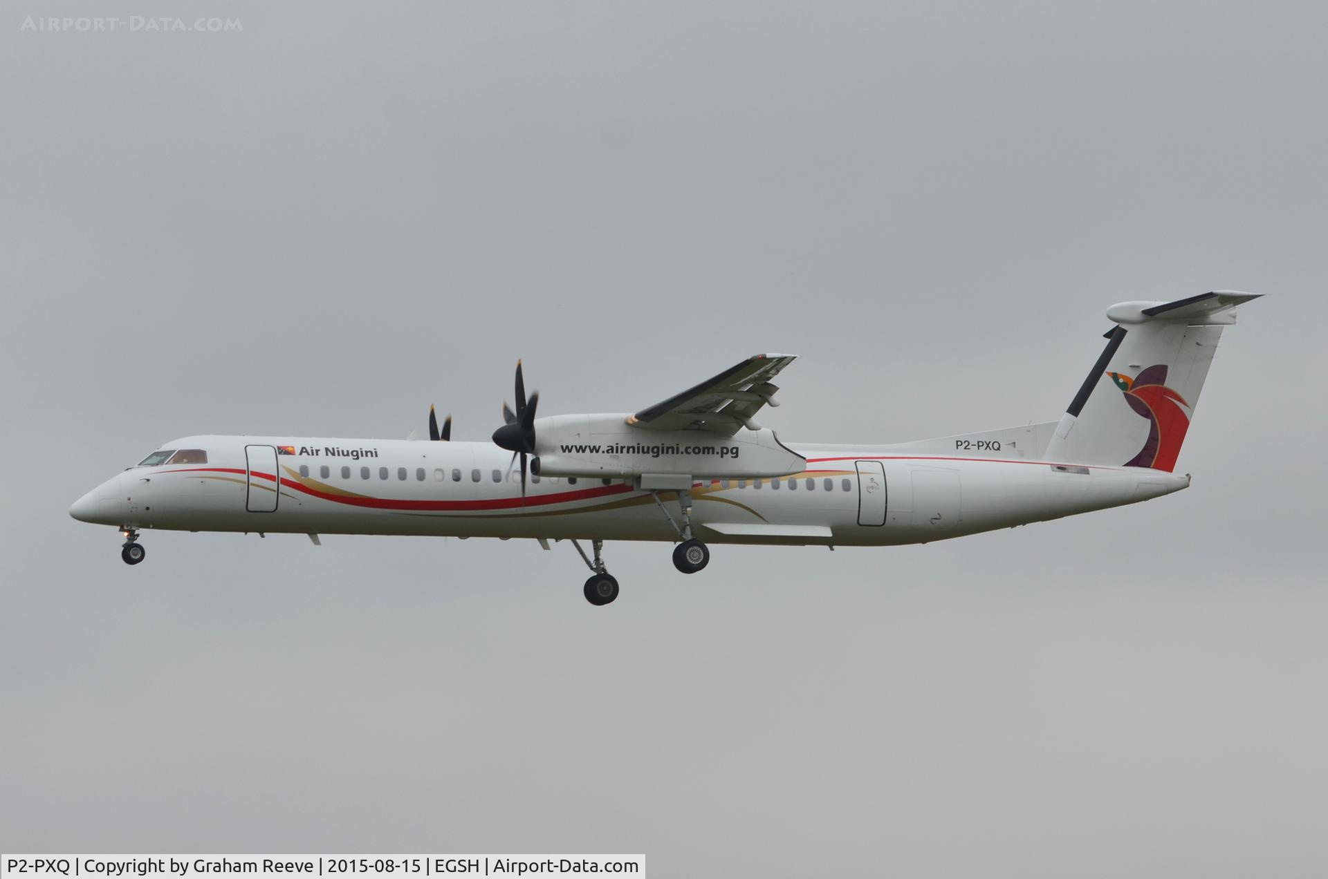 P2-PXQ, 2000 De Havilland Canada DHC-8-402Q Dash 8 C/N 4033, Landing at Norwich.