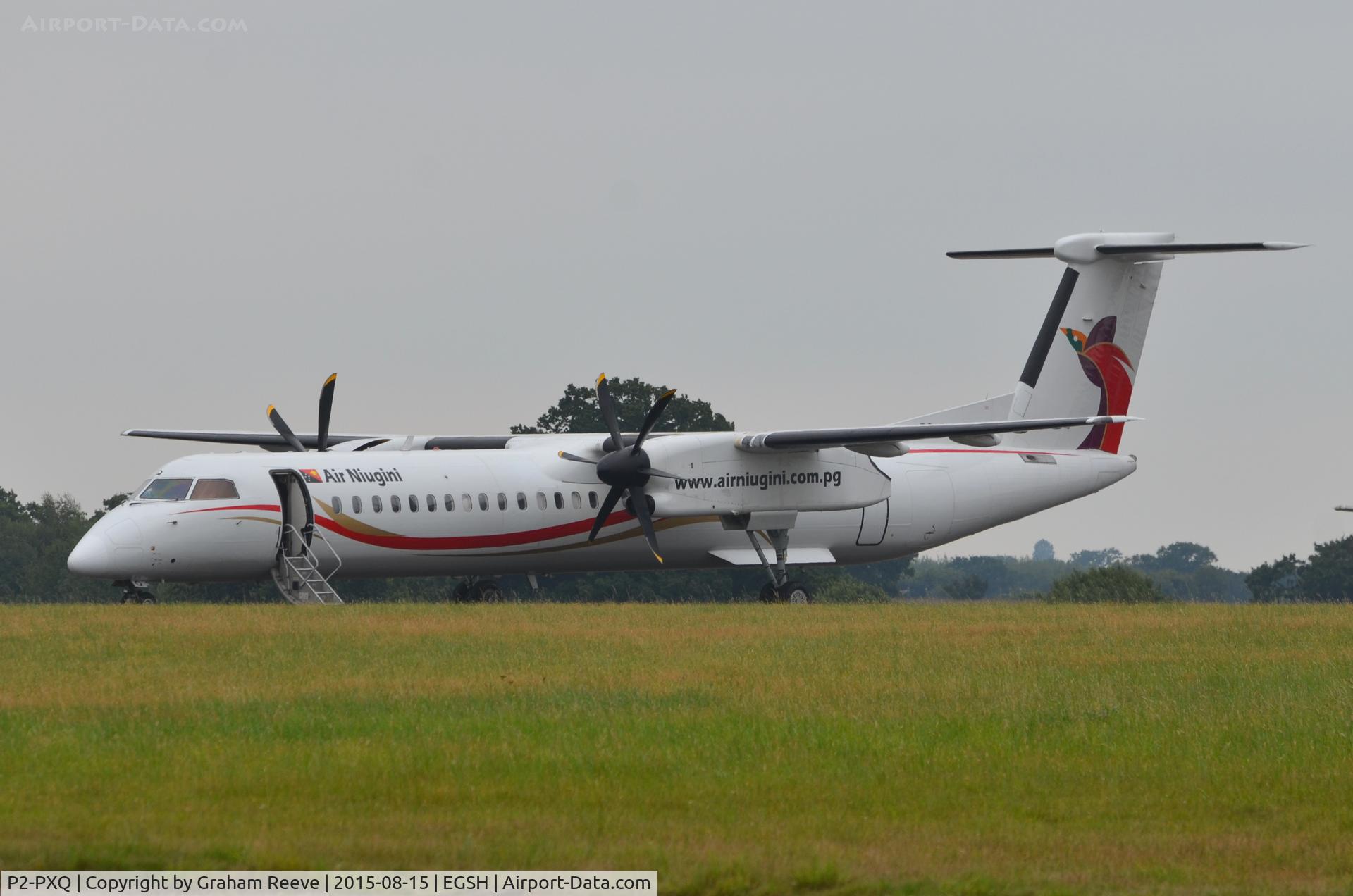 P2-PXQ, 2000 De Havilland Canada DHC-8-402Q Dash 8 C/N 4033, Parked at Norwich.