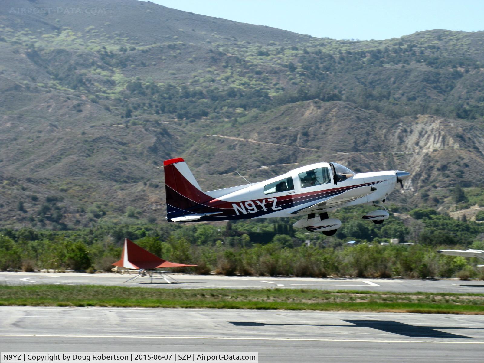 N9YZ, 1975 Grumman American AA-5A Cheetah C/N AA5-0822, 1975 Grumman American AA-5A CHEETAH, Lycoming O-320 150 Hp, takeoff climb Rwy 22, Young Eagles Flight