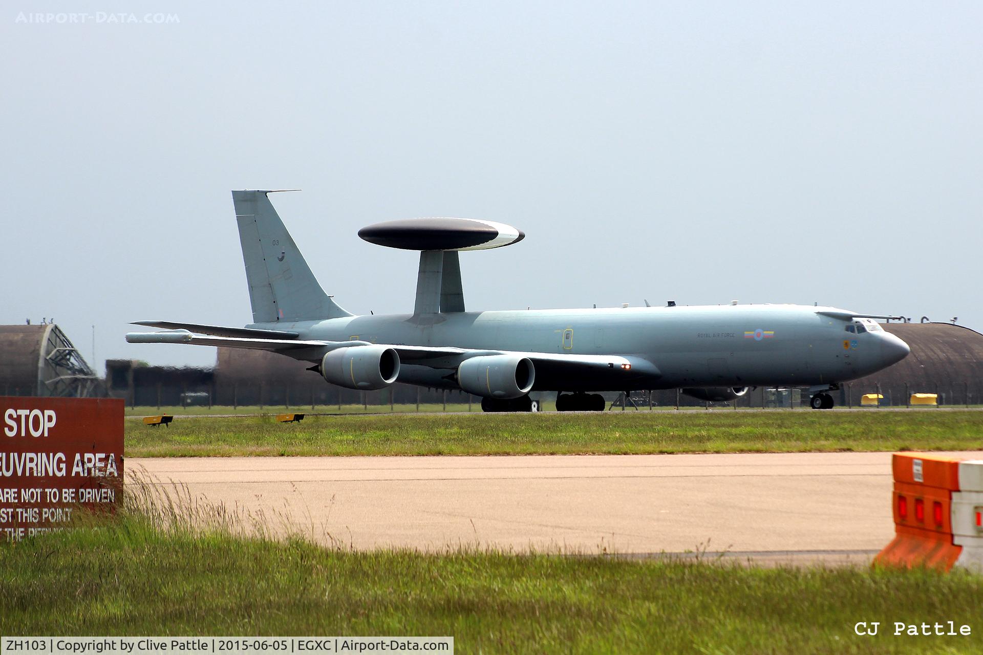ZH103, 1990 Boeing E-3D Sentry AEW.1 Sentry C/N 24111, Landing roll at RAF Coningsby EGXC away from its base at nearby RAF Waddington EGXW whilst the latter's runway is resurfaced.