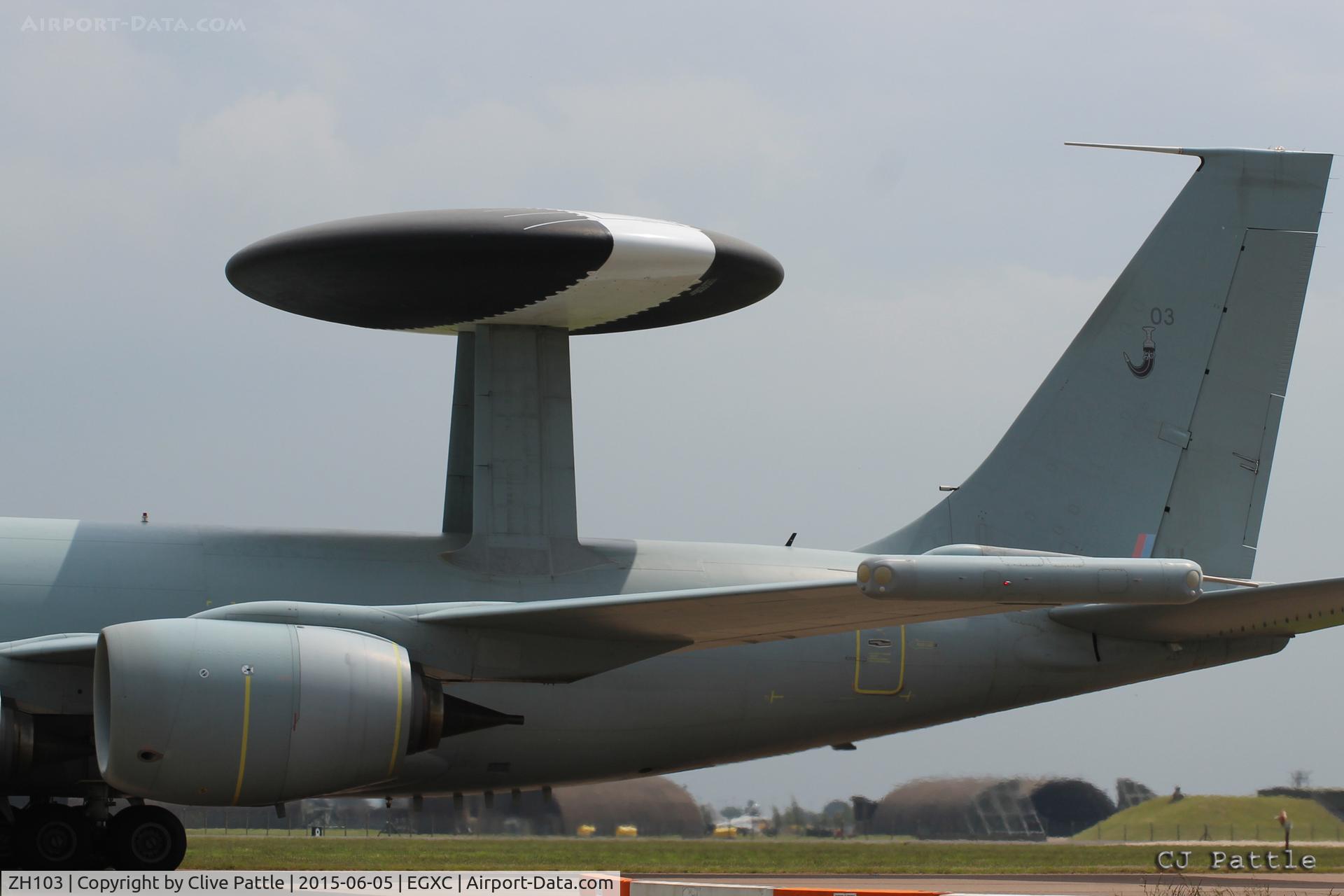 ZH103, 1990 Boeing E-3D Sentry AEW.1 Sentry C/N 24111, Tail close-up whilst temporarily detached to RAF Coningsby EGXC from its base at nearby RAF Waddington EGXW whilst the latter's runway is resurfaced.