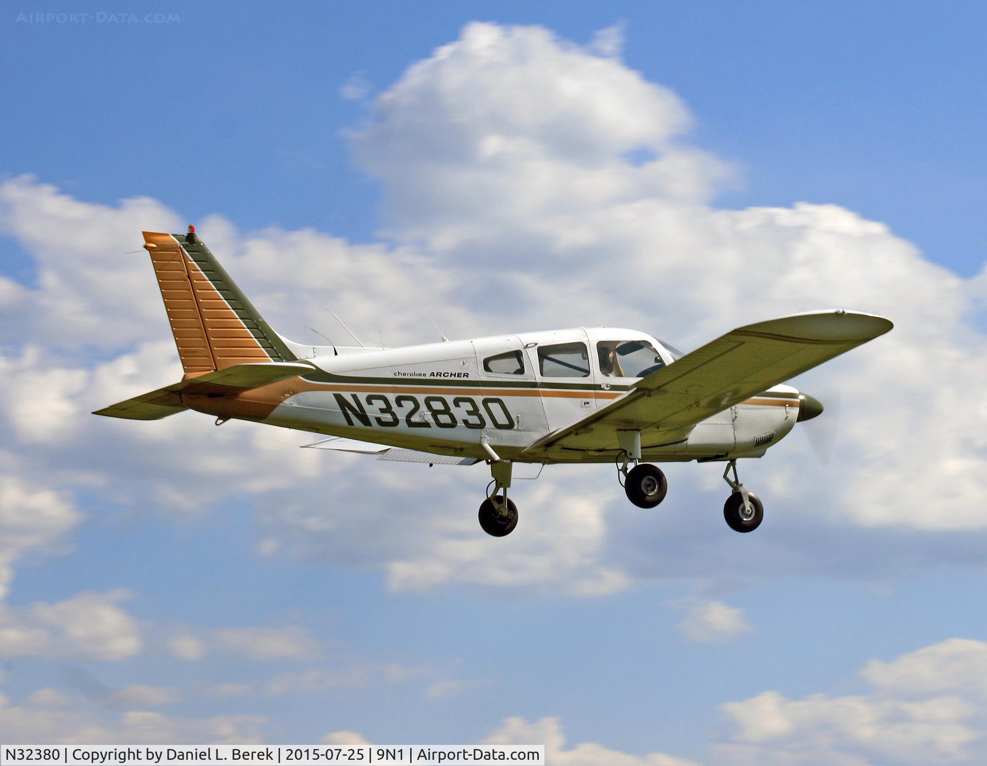 N32380, 1974 Piper PA-28-235 C/N 28-7510020, A 1974-vintage Piper Cherokee launches into the air at Van Sant.