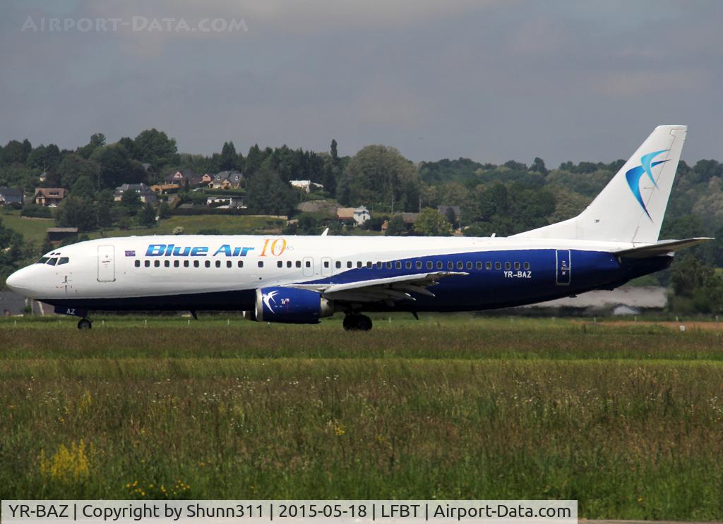 YR-BAZ, 1990 Boeing 737-405 C/N 24644, Taking off from rwy 20 in new c/s and with additional 10th year anniversary logo...