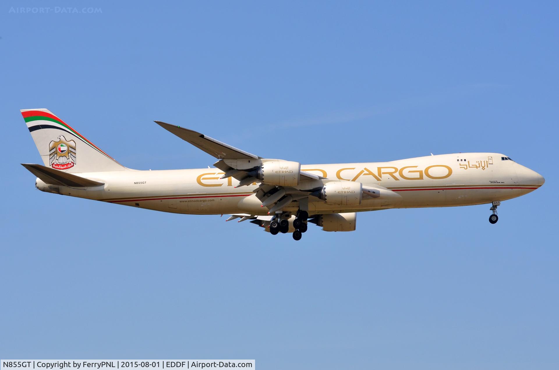 N855GT, 2013 Boeing 747-87UF C/N 37567, Etihad B748 freighter operated by Atlas Air.