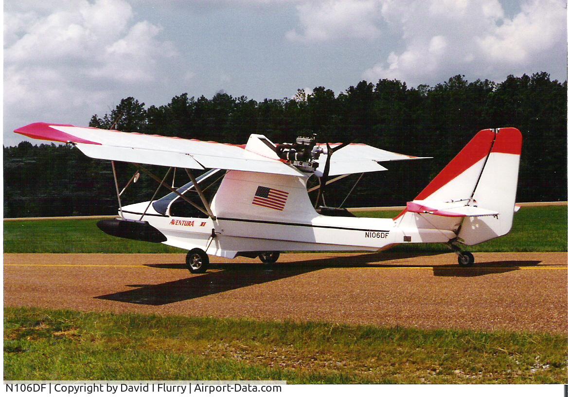 N106DF, 1996 Arnet Pereyra Aventura II 582 C/N AP2A0006, N106DF after maiden test flight May 1996.  Sold aircraft in summer of 2000.  New owner destroyed aircraft in water land in Fall of 2000.  No injuries to pilot or passenger.