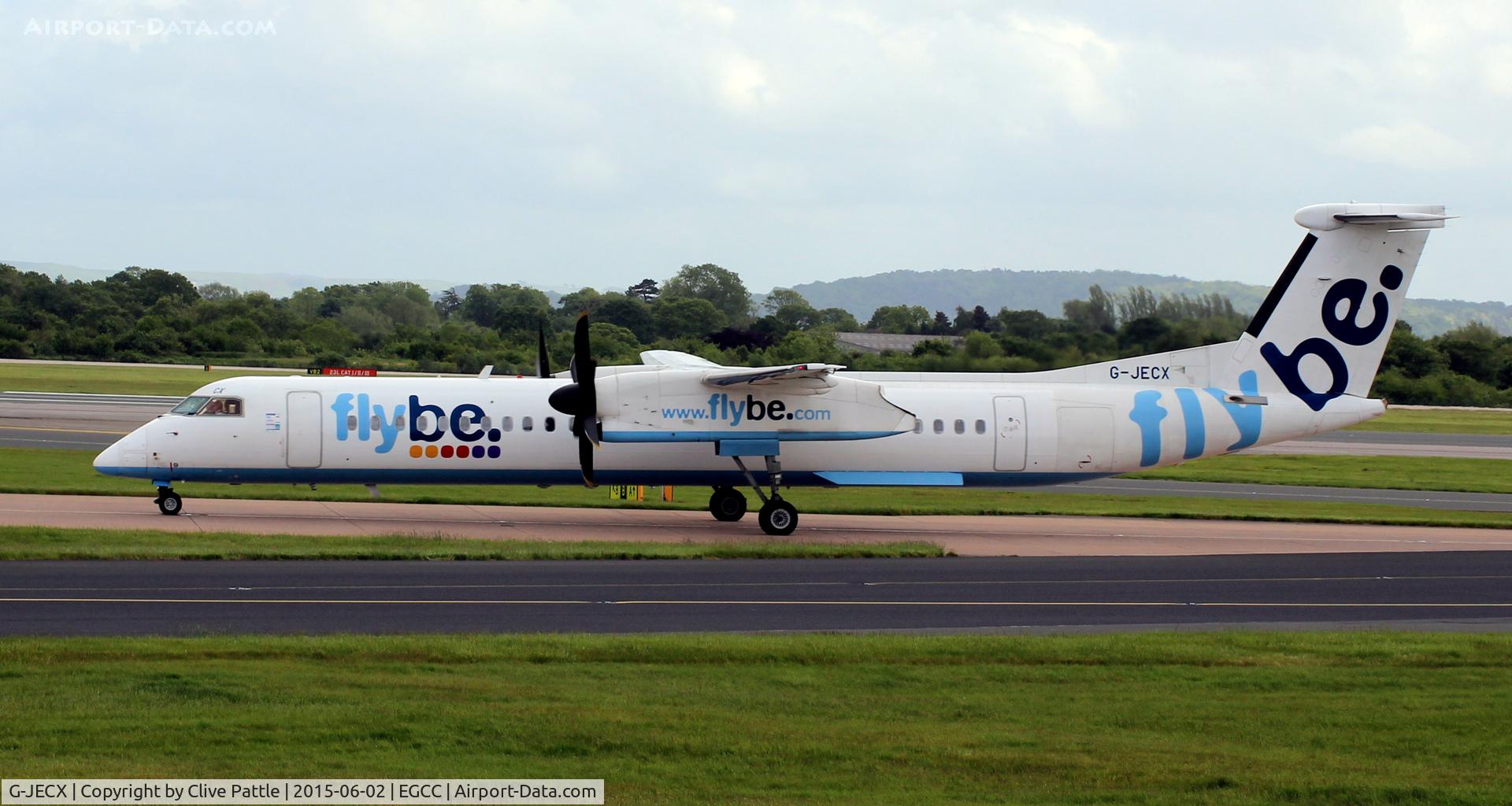 G-JECX, 2007 De Havilland Canada DHC-8-402Q Dash 8 C/N 4155, Heading for the gates after arrival at Manchester Airport EGCC