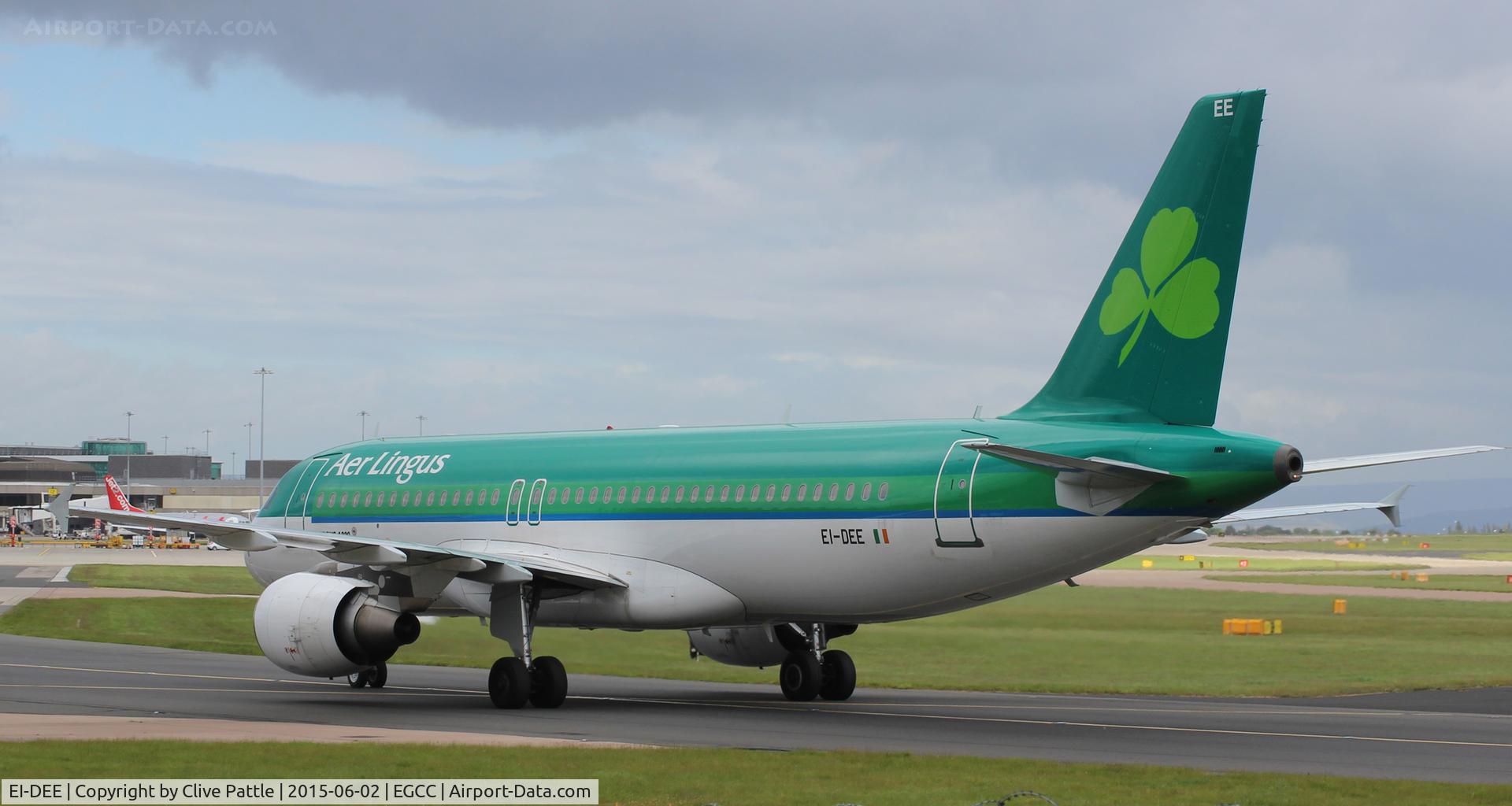 EI-DEE, 2004 Airbus A320-214 C/N 2250, Heading for the gates after arrival at Manchester Airport EGCC