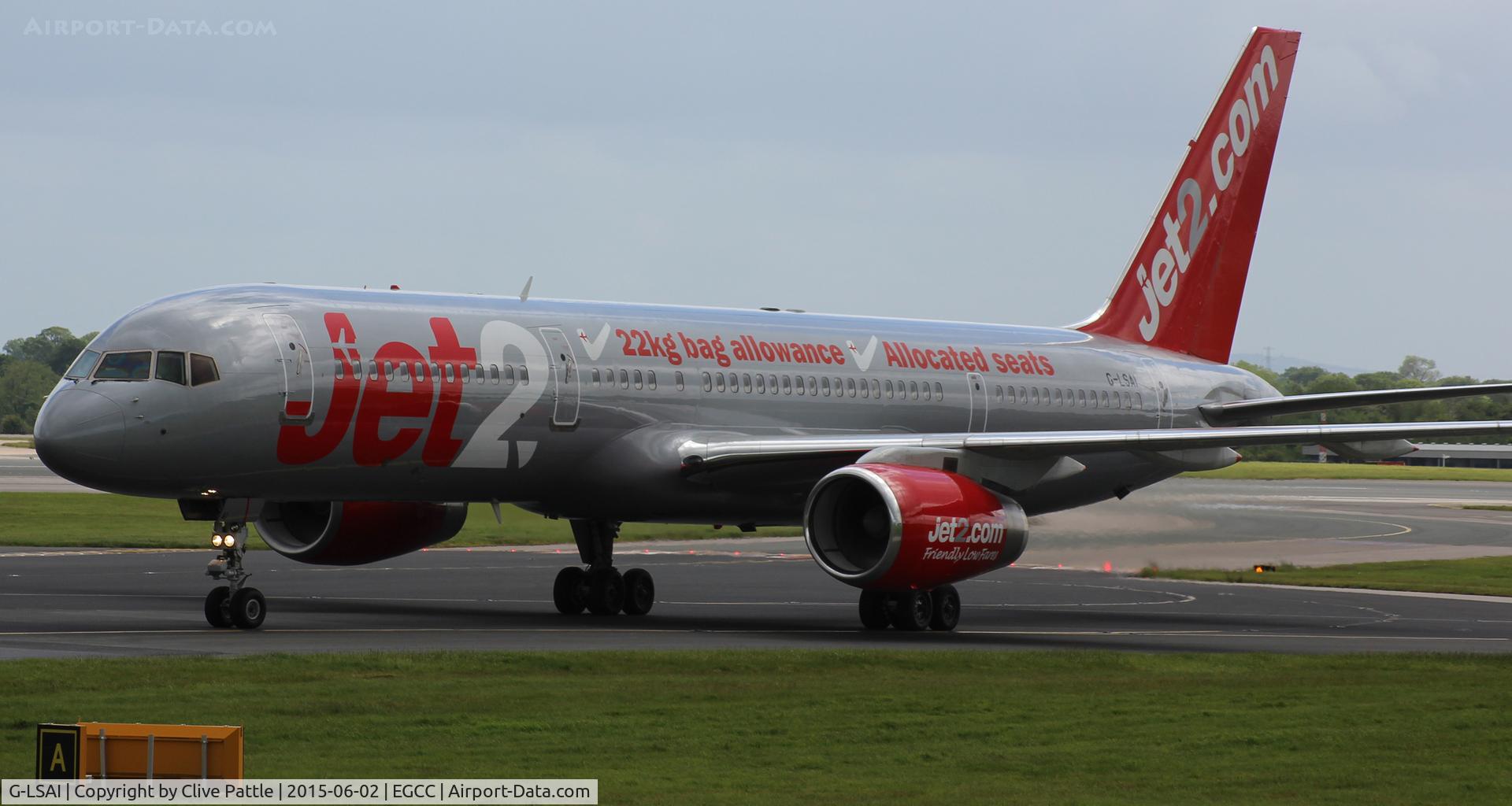 G-LSAI, 1987 Boeing 757-21B C/N 24016, Moments after arrival at Manchester Airport EGCC