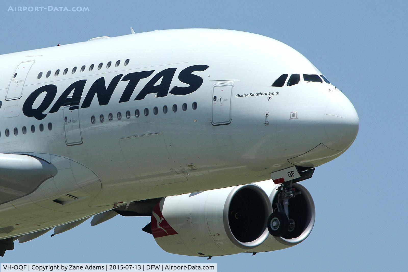 VH-OQF, 2009 Airbus A380-842 C/N 029, Landing at DFW Airport