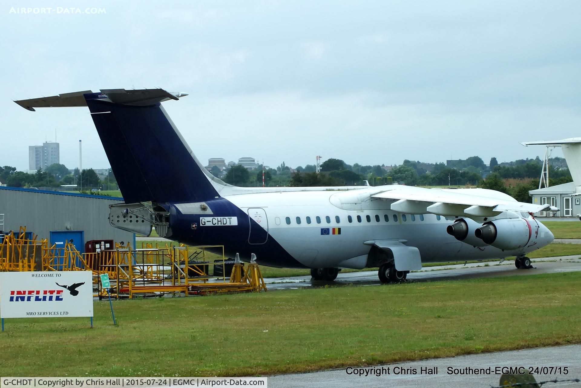 G-CHDT, 1996 British Aerospace Avro 146-RJ85 C/N E.2292, stored at Southend