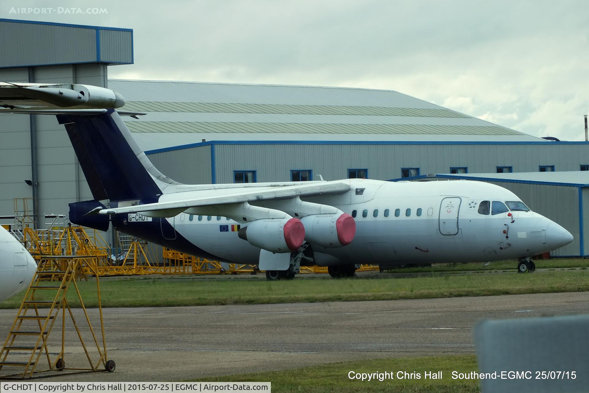 G-CHDT, 1996 British Aerospace Avro 146-RJ85 C/N E.2292, stored at Southend