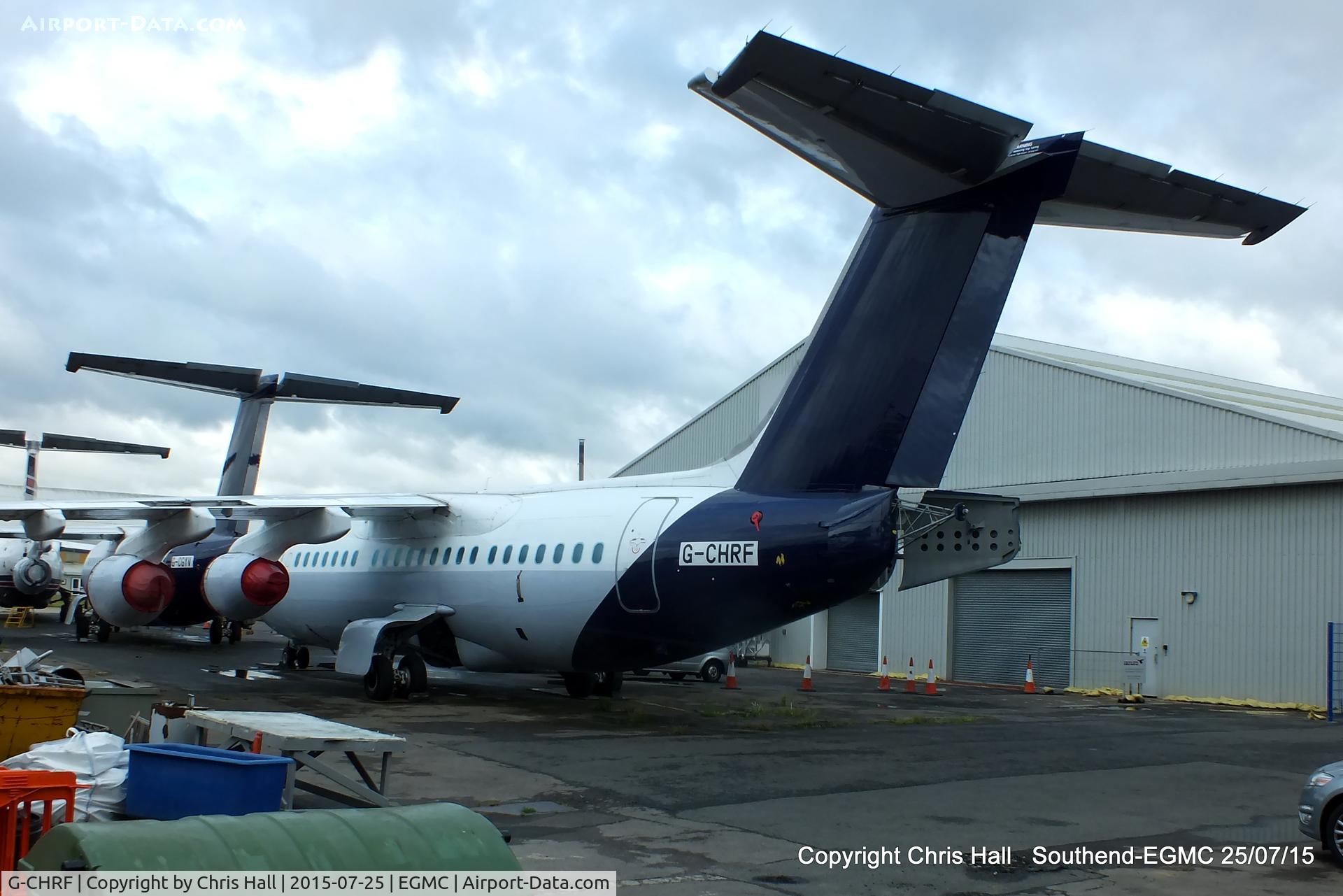G-CHRF, 1996 British Aerospace Avro 146-RJ85 C/N E.2297, stored at Southend