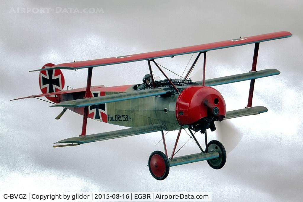G-BVGZ, 1994 Fokker Dr.1 Triplane Replica C/N PFA 238-12654, Performing in the gloom!