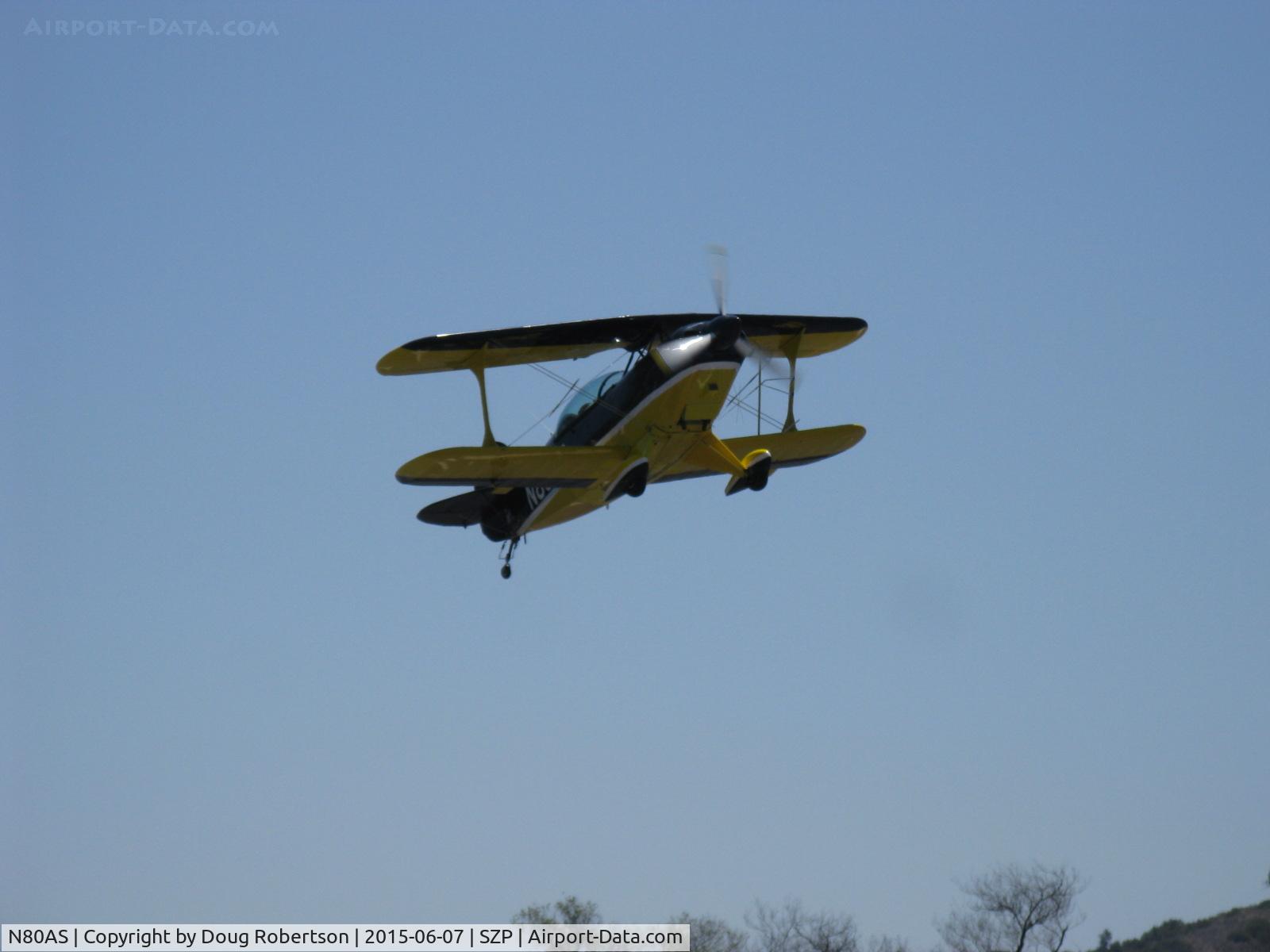 N80AS, 1992 Pitts S-2B Special C/N 5244, 1992 Pitts Aerobatics S-2B, Lycoming AEIO-540-D4A5 260 Hp, production Pitts of CP Aviation at SZP, fast takeoff performance climb Rwy 22