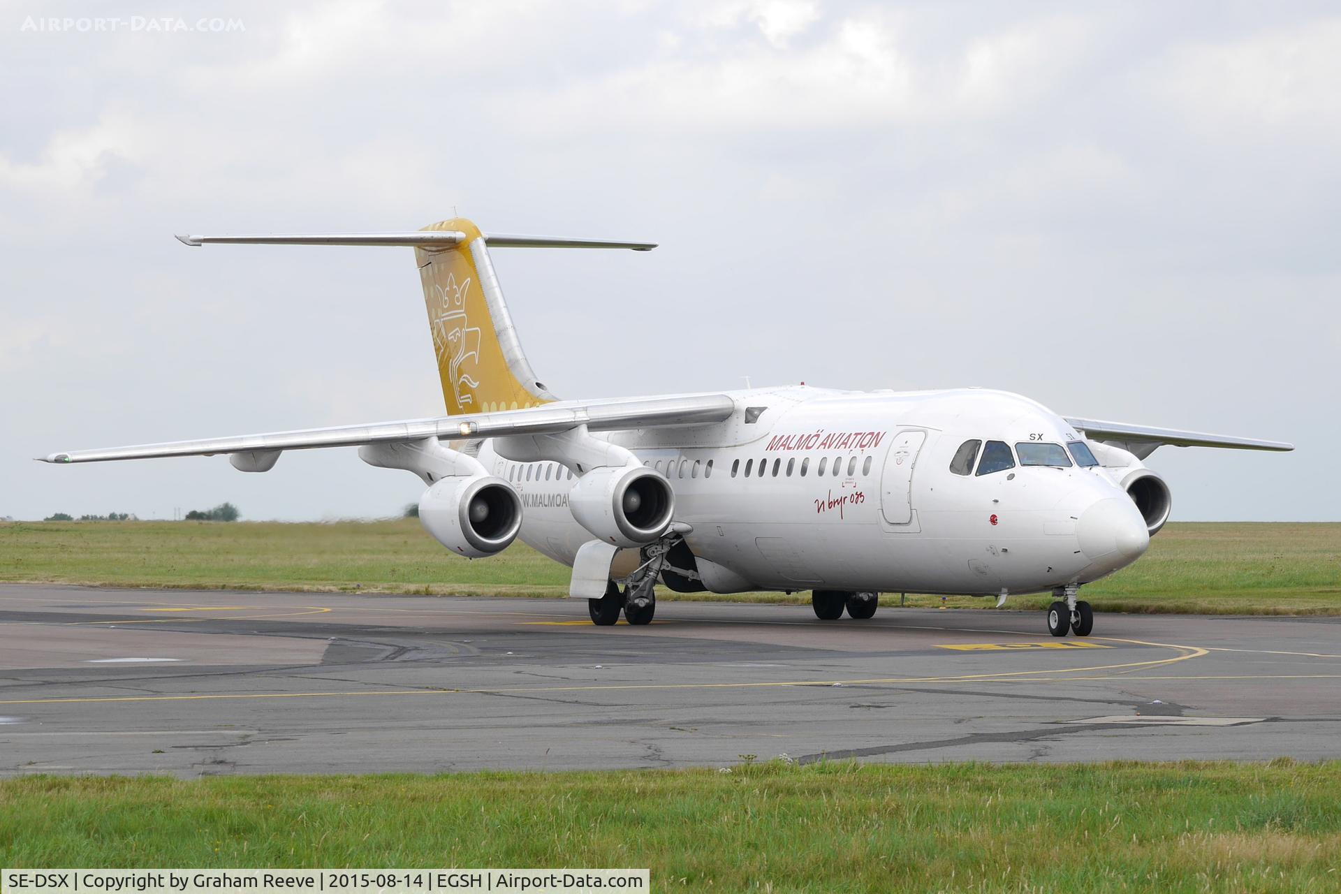SE-DSX, 1994 British Aerospace Avro 146-RJ100 C/N E3255, Just landed at Norwich.