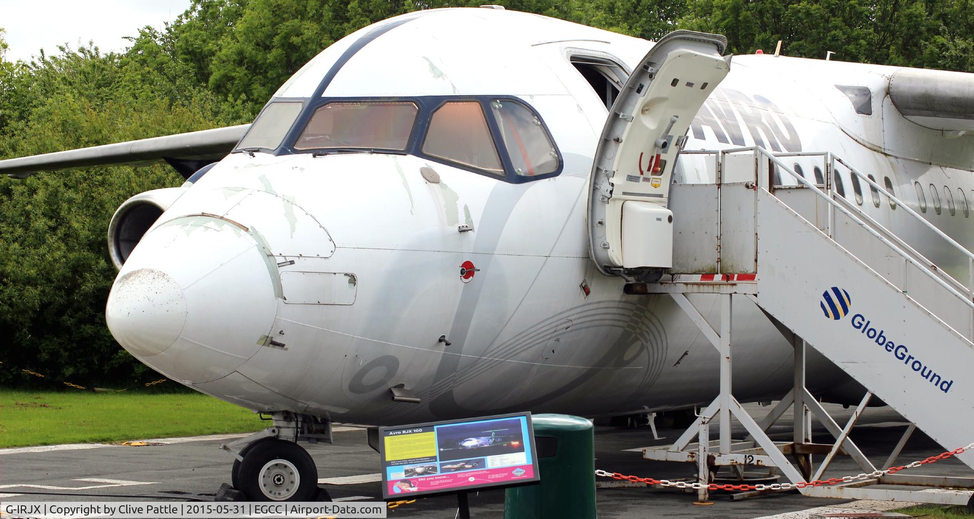 G-IRJX, 2001 British Aerospace Avro 146-RJ100 C/N E3378, On static display at the Viewing Area at Manchester airport EGCC - free entry.