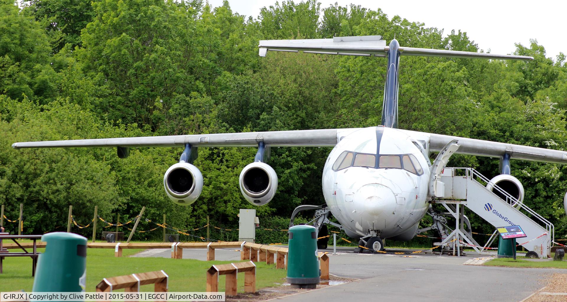 G-IRJX, 2001 British Aerospace Avro 146-RJ100 C/N E3378, On static display at the Viewing Area at Manchester airport EGCC - free entry.