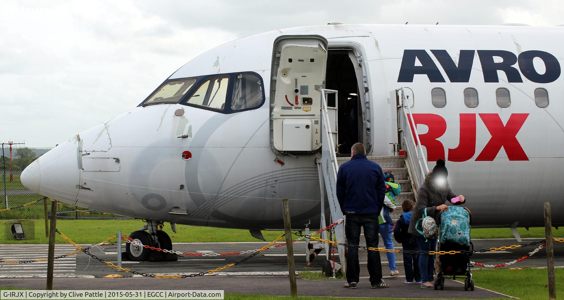G-IRJX, 2001 British Aerospace Avro 146-RJ100 C/N E3378, On static display at the Viewing Area at Manchester airport EGCC - free entry.