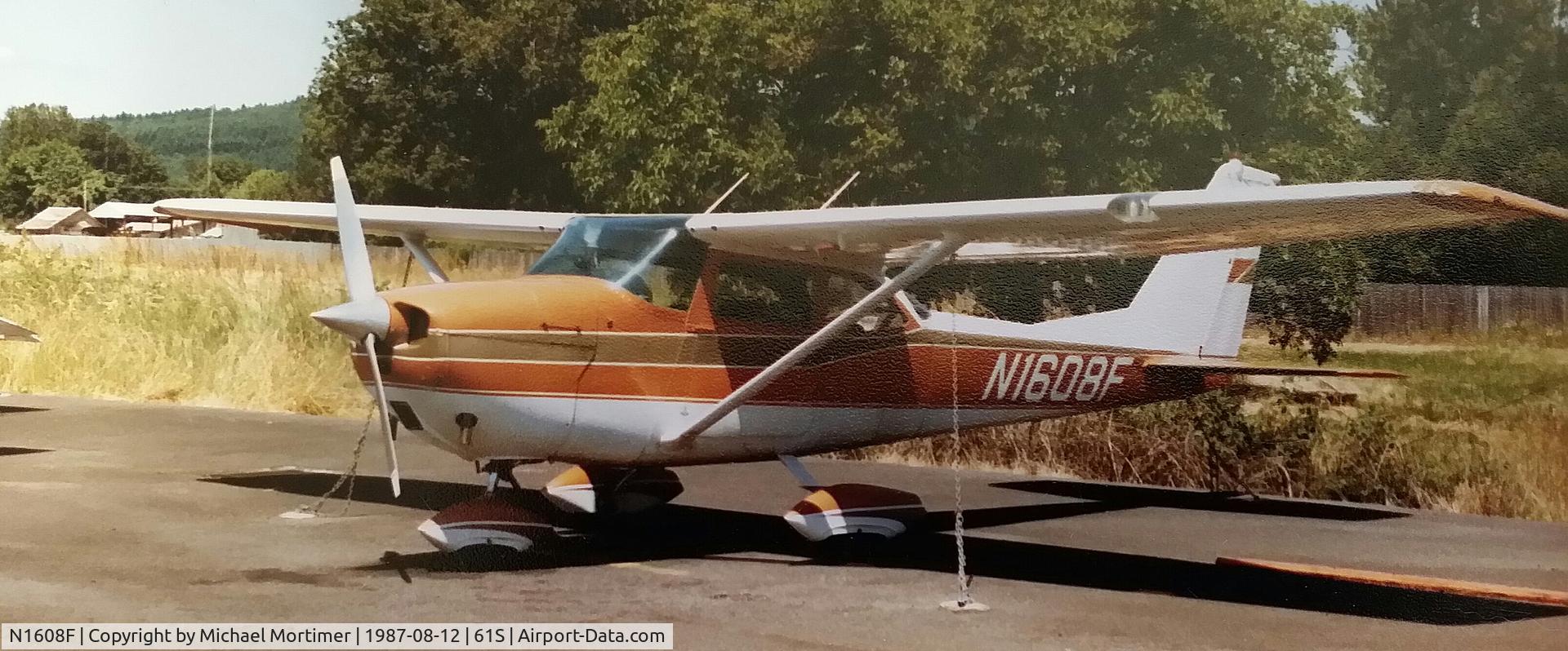 N1608F, 1966 Cessna 172H C/N 17255003, This is the plane parked at Cottage Grove FBO, Cottage Grove, Oregon, in 1987. At the time this plane had about five partners in co-ownership. I was one of those partners.