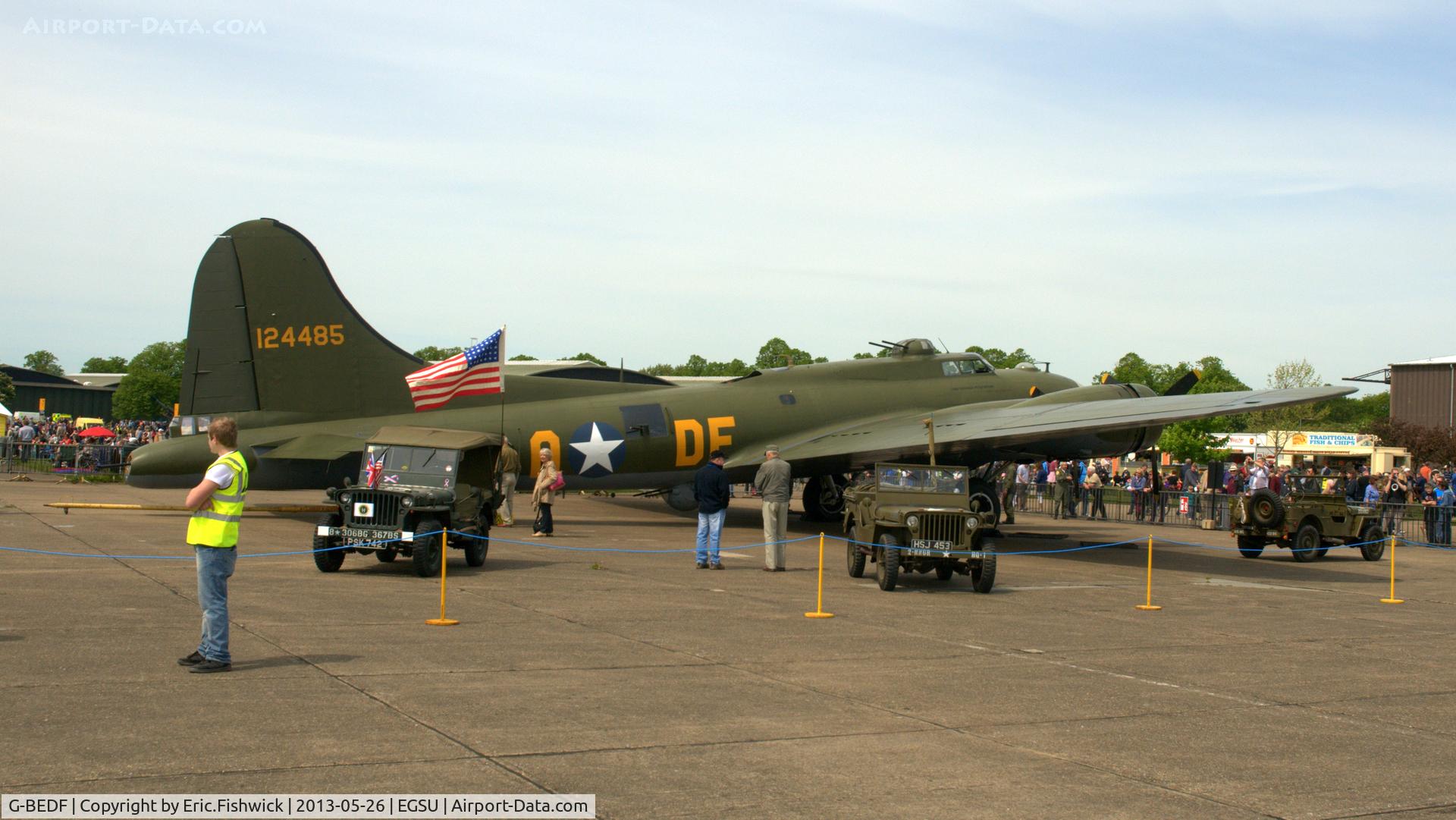 G-BEDF, 1944 Boeing B-17G Flying Fortress C/N 8693, 'Sally B' in pride of place at the IWM Spring Airshow, May 2013.