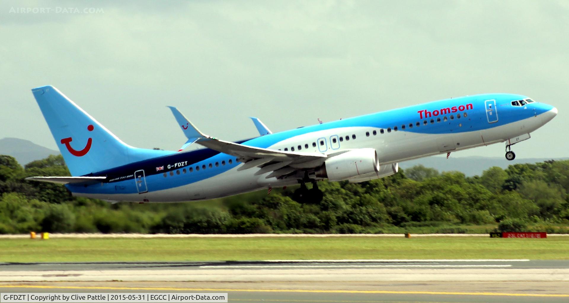 G-FDZT, 2011 Boeing 737-8K5 C/N 37248, Take off to sunnier climes from EGCC