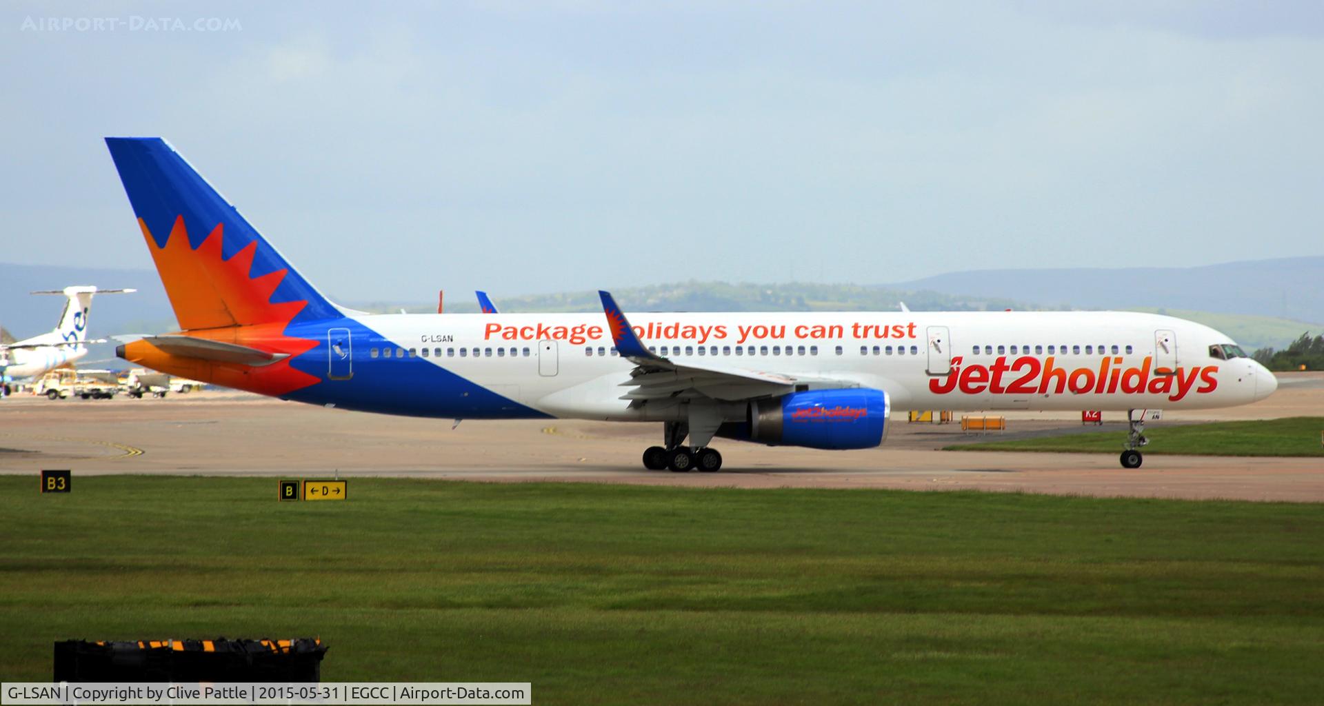 G-LSAN, 1994 Boeing 757-2K2 C/N 26635, Taxy for departure from Manchester EGCC