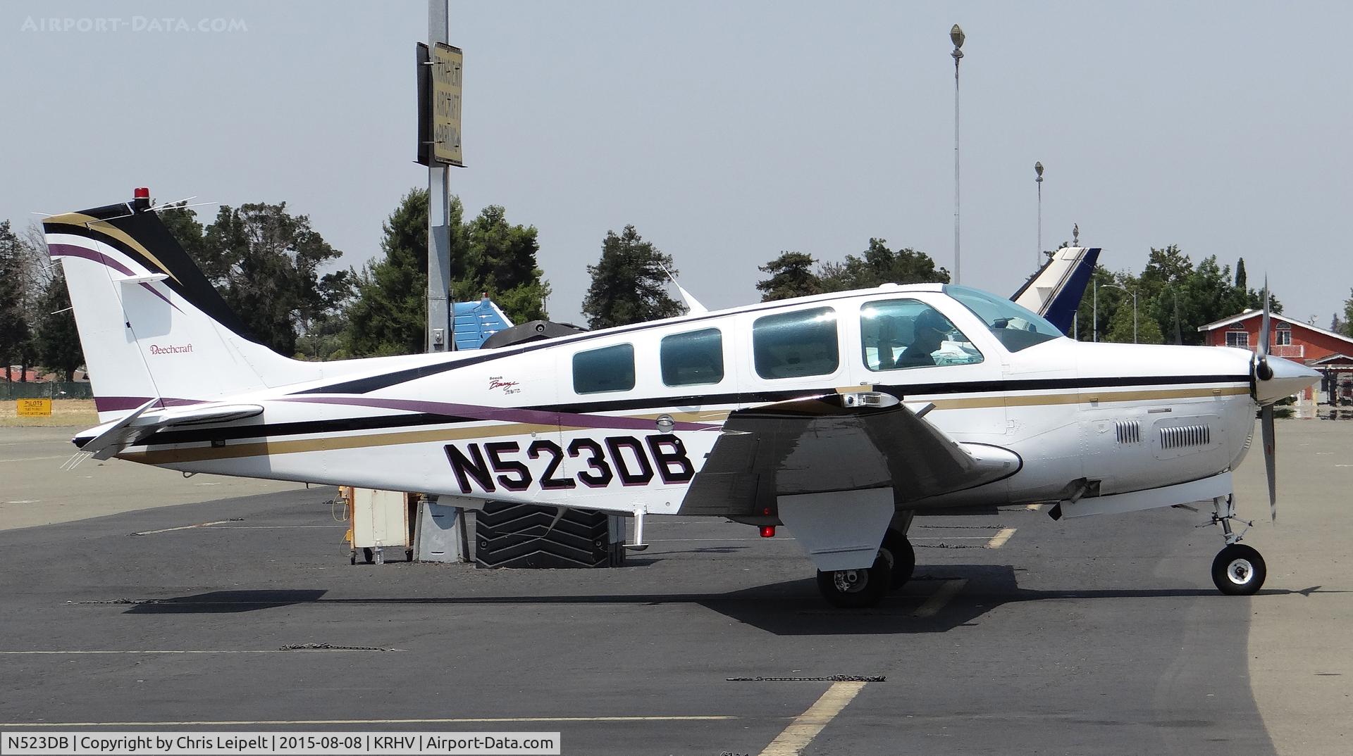 N523DB, 1999 Raytheon Aircraft Company B36TC Bonanza C/N EA-643, A transient 1999 Beechcraft A36TC Bonanza in from nearby Palo Alto, CA for the Young Eagles event at Reid Hillview Airport, CA.