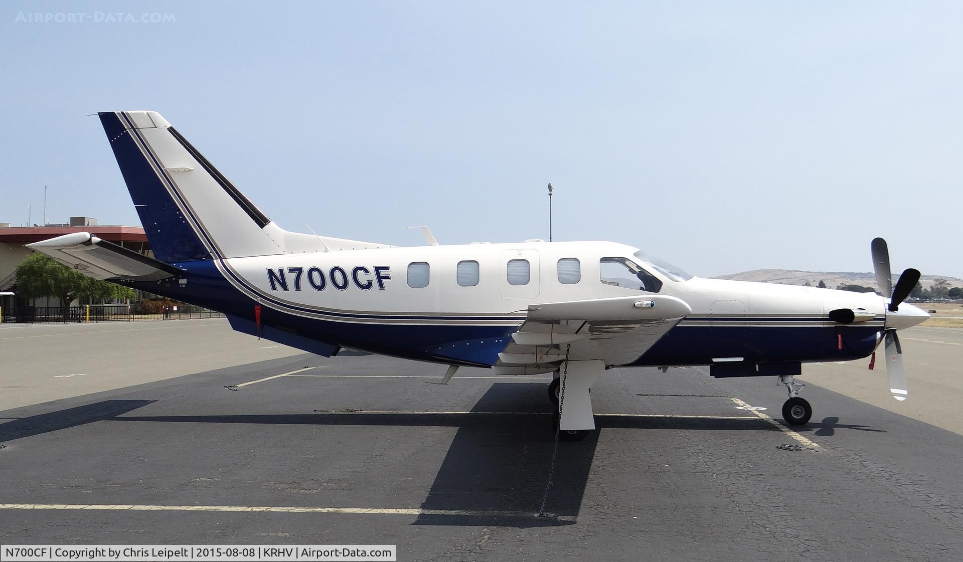 N700CF, 1996 Socata TBM-700 C/N 123, A locally based 1996 Socata TBM-700 parked at the transient ramp after dropping off passengers at Reid Hillview Airport, CA.