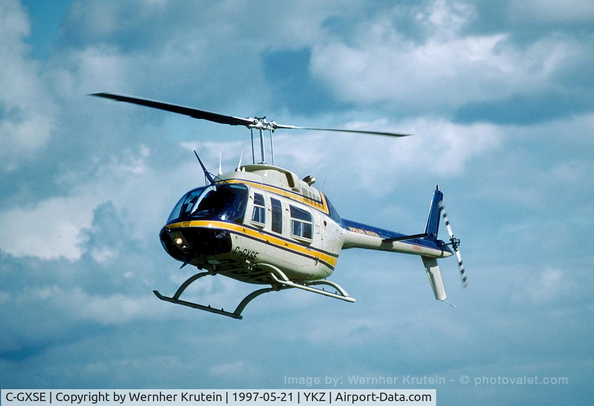 C-GXSE, 1977 Bell 206L LongRanger C/N 45123, This was a Bell 206L Long Ranger taking off for Pipeline Patrol in Toronto Canada.