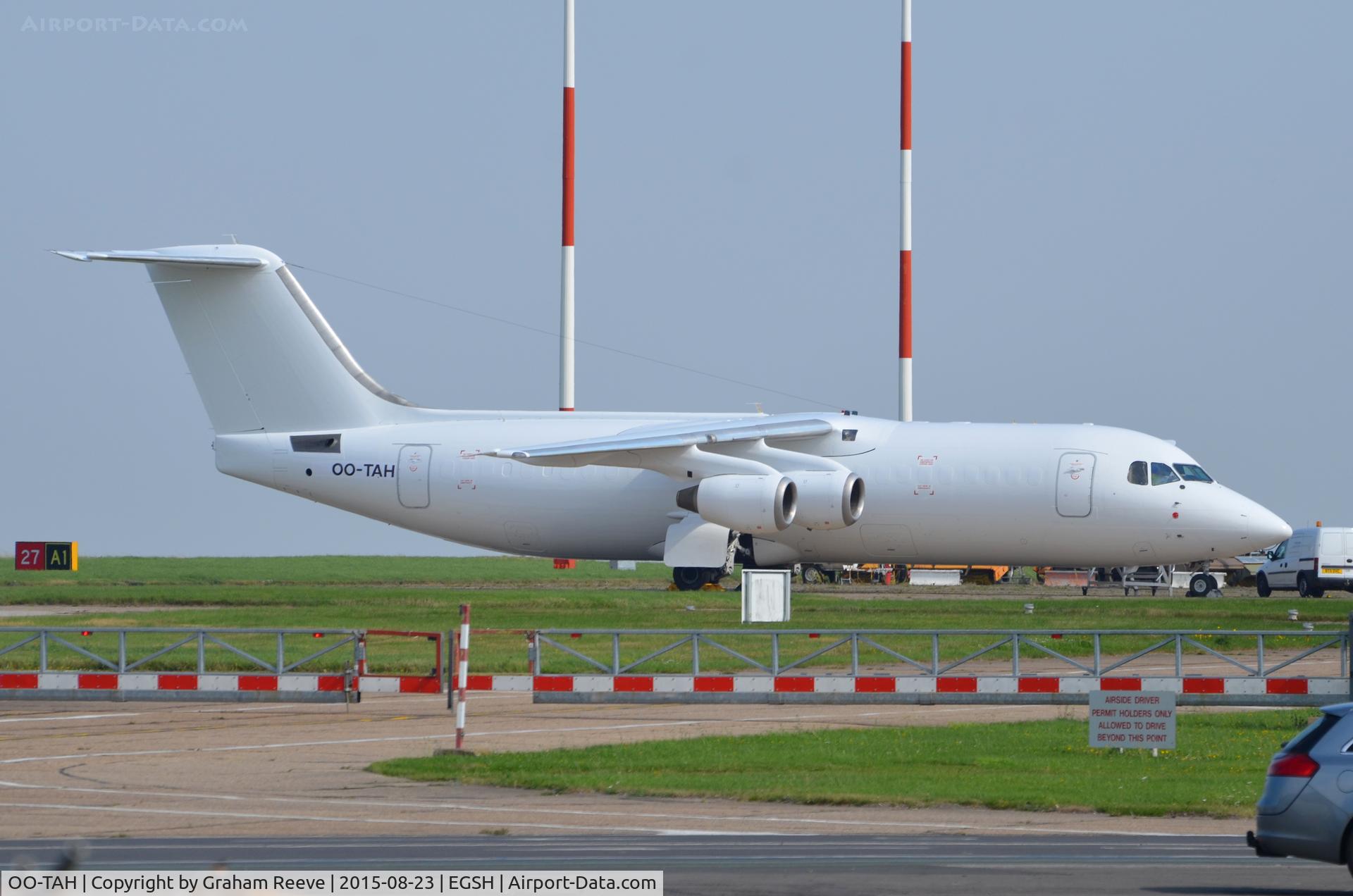OO-TAH, 1990 British Aerospace BAe.146-300 C/N E3168, Parked at Norwich.