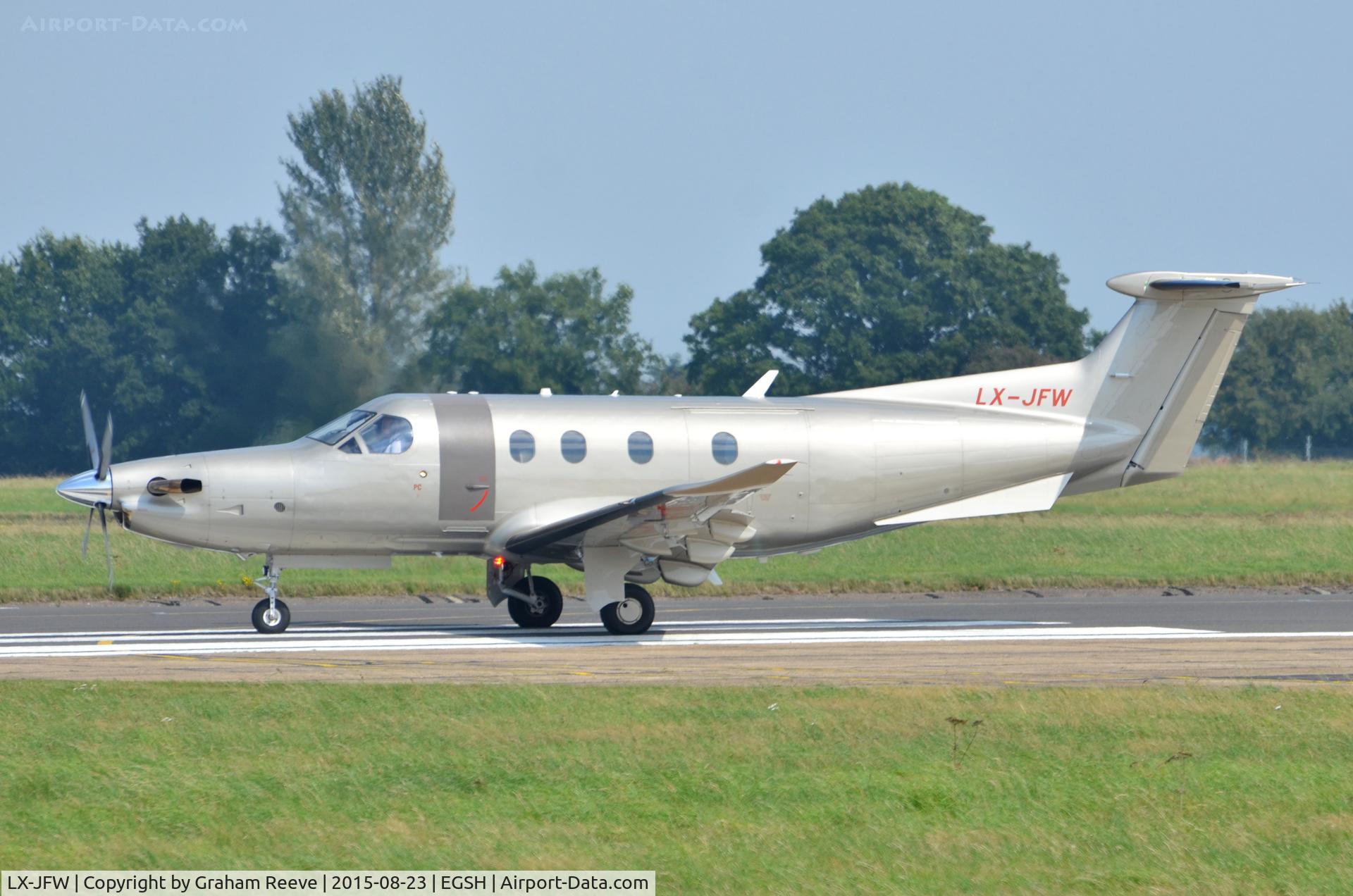 LX-JFW, 2014 Pilatus PC-12/47E C/N 1473, About to take off on runway 