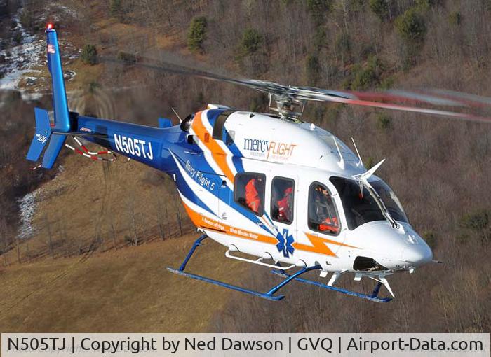 N505TJ, Bell 429 GlobalRanger C/N 57029, This is the Bell 429 belonging to Mercy Flight of Western New York, the one stationed at Genesee County Airport near Batavia, NY. It just landed near my house yesterday for a pedestrian hit by a car. :-(