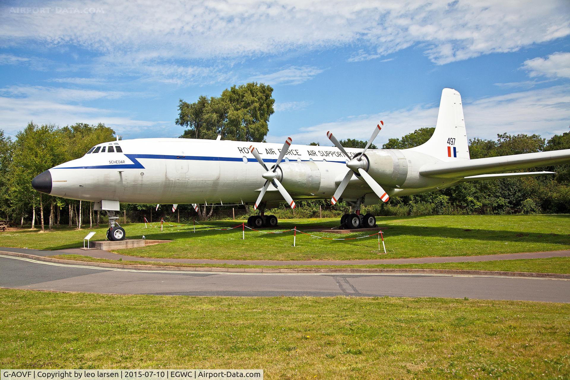G-AOVF, 1958 Bristol 175 Britannia 312F C/N 13237, Cosford 10.7.15.a/c is c/n 13237 G-AOVF cvtd to 312F in 1968.Donated to Cosford Musem 1984-05 andpainted as XM 497 RAF
