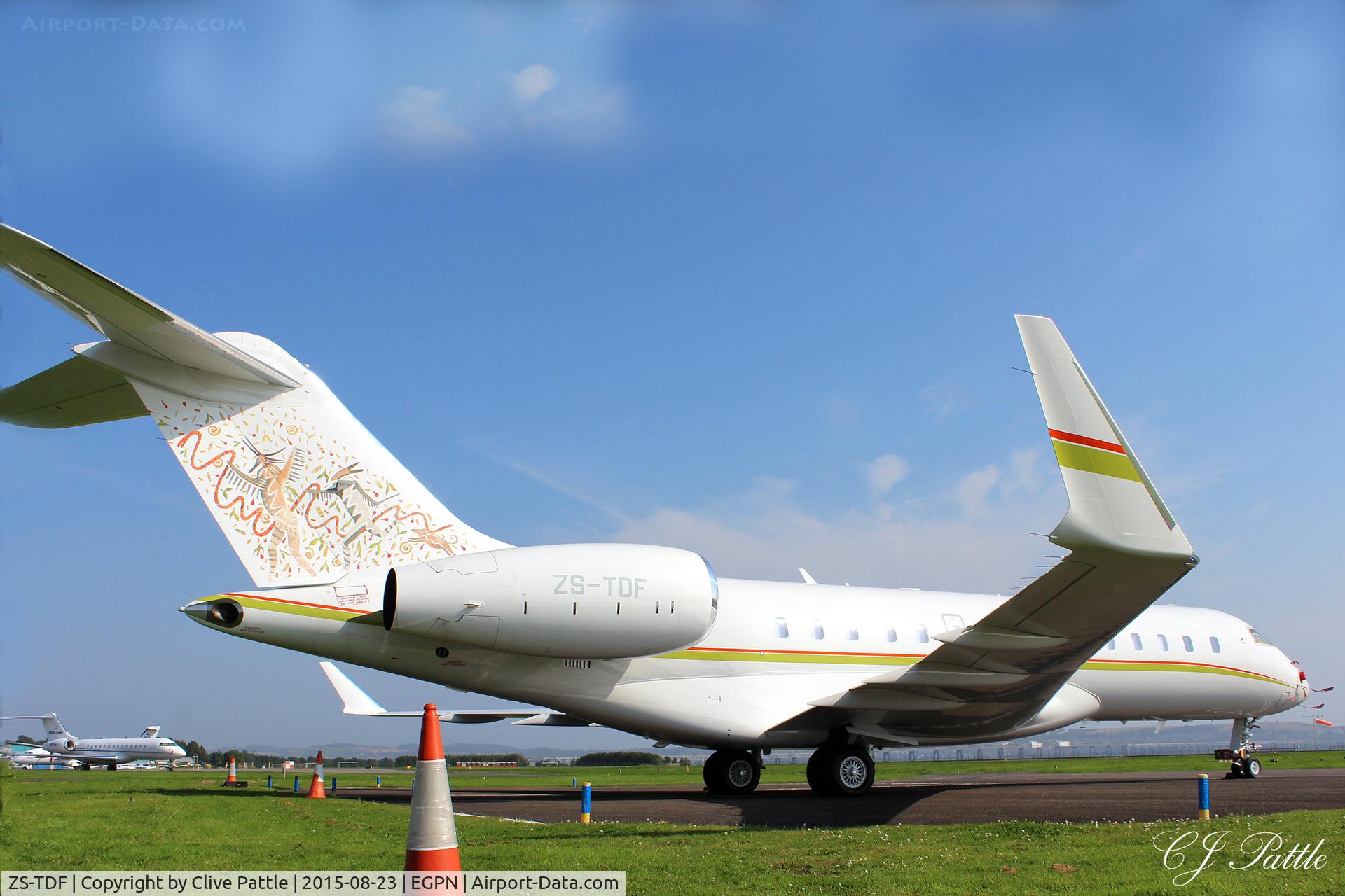 ZS-TDF, 2014 Bombardier BD-700-1A10 Global 6000 C/N 9603, Parked up at Dundee Riverside EGPN
