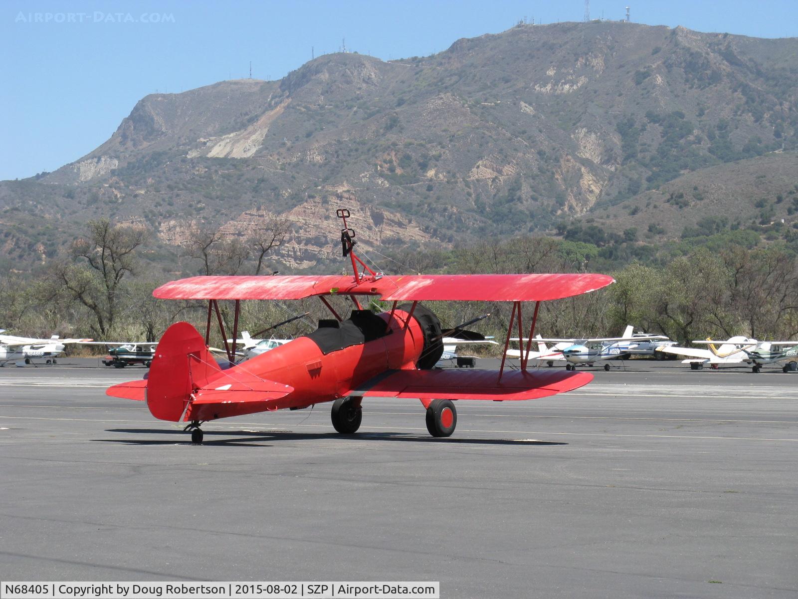 N68405, 1943 Boeing A75N1(PT17) C/N 75-7759, 1943 Boeing Stearman A75N1, Pratt & Whitney R-985 450 Hp upgrade conversion, Restricted class, Washington re-visitor on SZP's 85th Birthday celebration. 1930-2015.