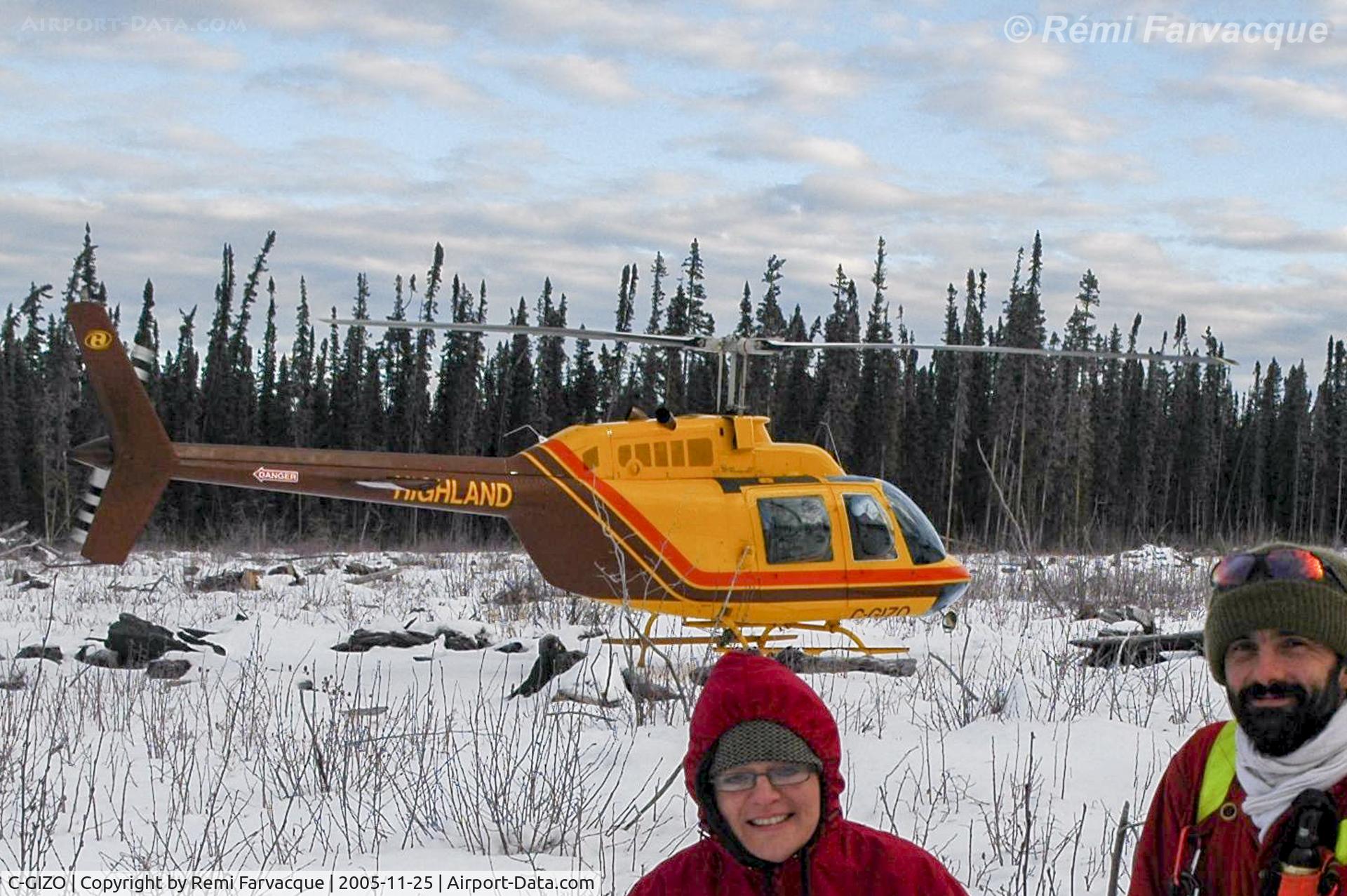 C-GIZO, 1979 Bell 206B JetRanger III C/N 2715, Working in the bush northwest of Fort Nelson, BC.