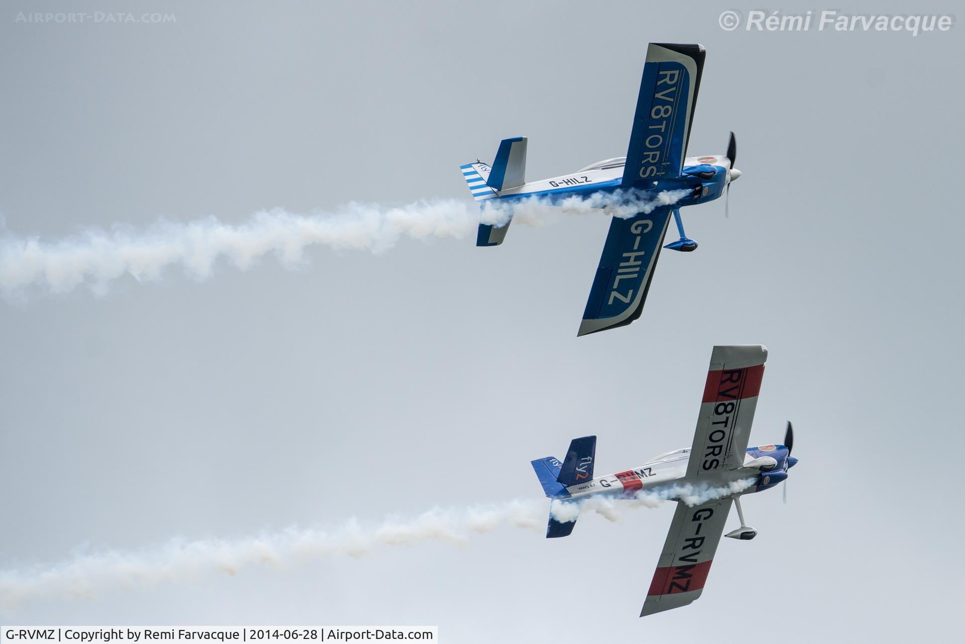 G-RVMZ, 2001 Vans RV-8 C/N PFA 303-13395, Display off of the Plymouth Hoe for Military Appreciation Day, UK. With G-HILZ.