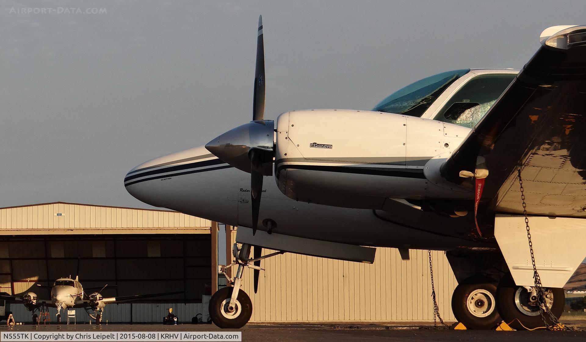 N555TK, 1976 Beech 95-B55 (T42A) Baron C/N TC-2001, Locally-based 1976 Beechcraft Baron 55 sitting on the transient ramp during sunset at Reid Hillview Airport, San Jose, CA.