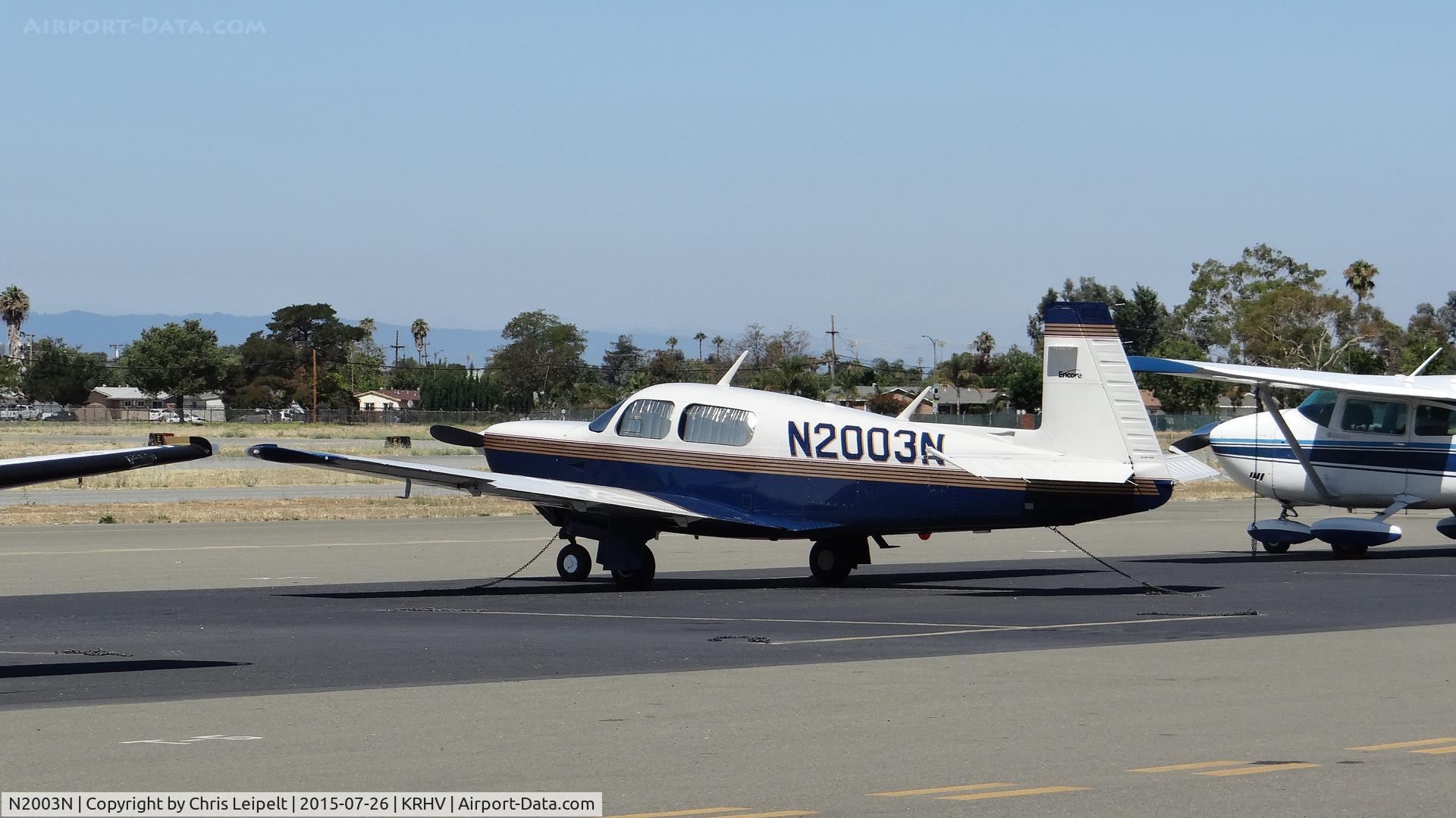 N2003N, 1997 Mooney M20K C/N 25-2005, Privately owned 1997 Mooney M20K sitting on the transient ramp at Reid Hillview Airport, San Jose, CA.