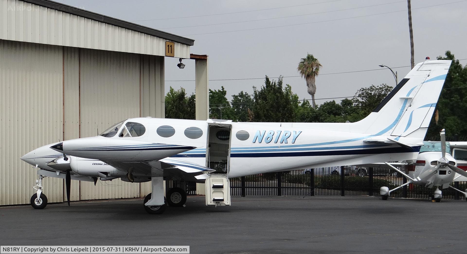 N81RY, 1981 Cessna 340A C/N 340A1238, TCA Properties Inc (Hughson, CA) visiting for maintenance at Reid Hillview Airport, San Jose, CA.